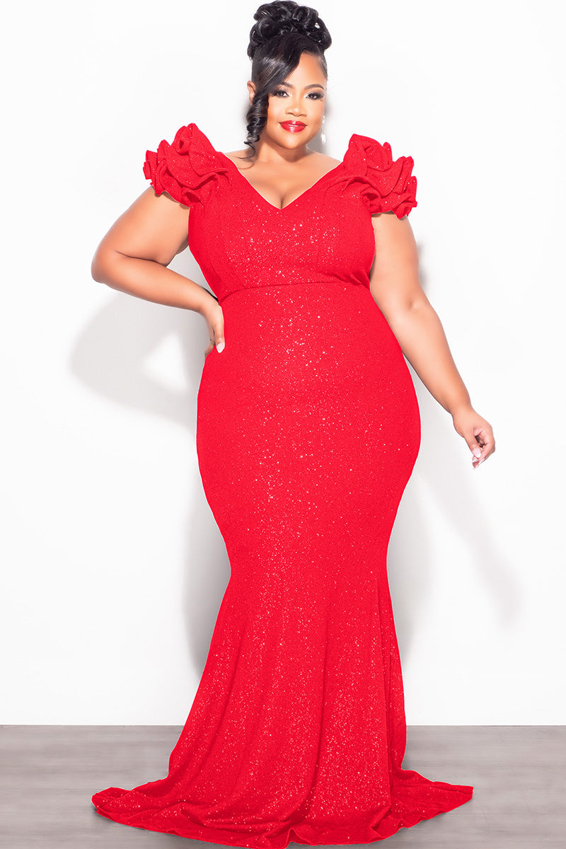 Ophelia Glitter Gown with Layered Sleeves Glitter Red Fabric 1