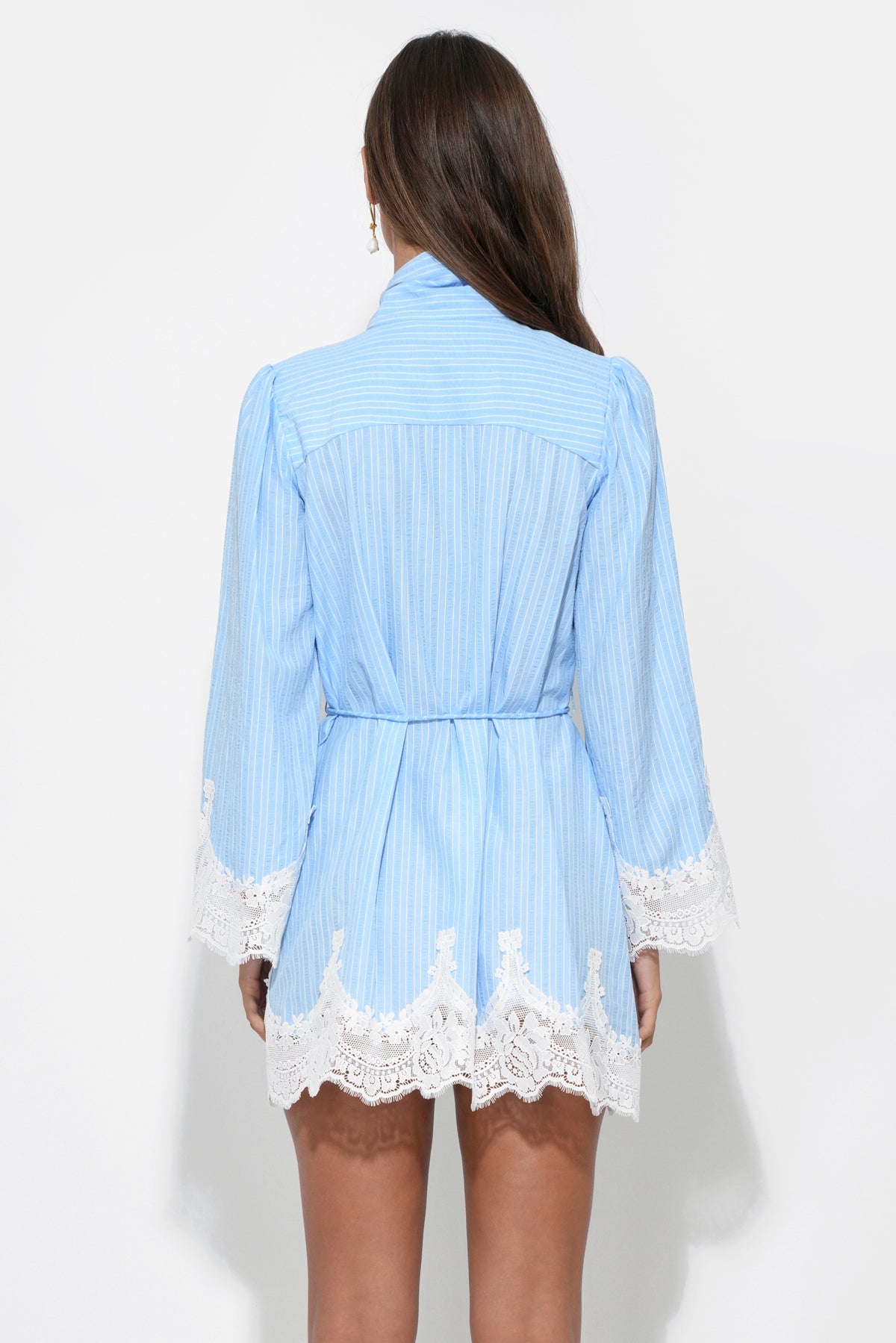 Isabelle Tie-Neck Striped Lace Mini Dress LIGHT BLUE/WHITE 3