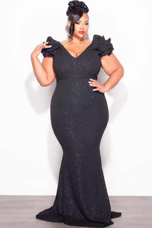 Ophelia Glitter Gown with Layered Sleeves Black 1