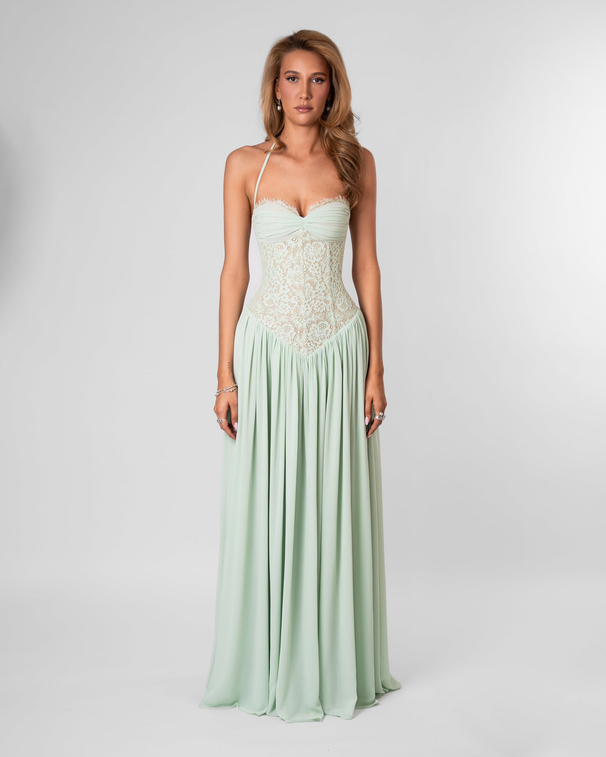 Faye Corset Lace Maxi Dress Mint 1