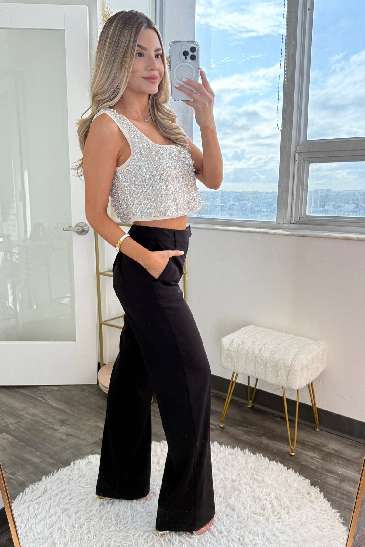 Beatrice Sequin & Pearl Crop Top Multi 2