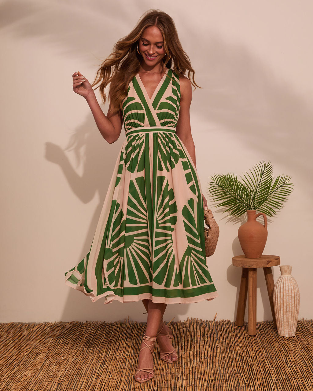 Nadia Tropical Print Midi Dress Green 1