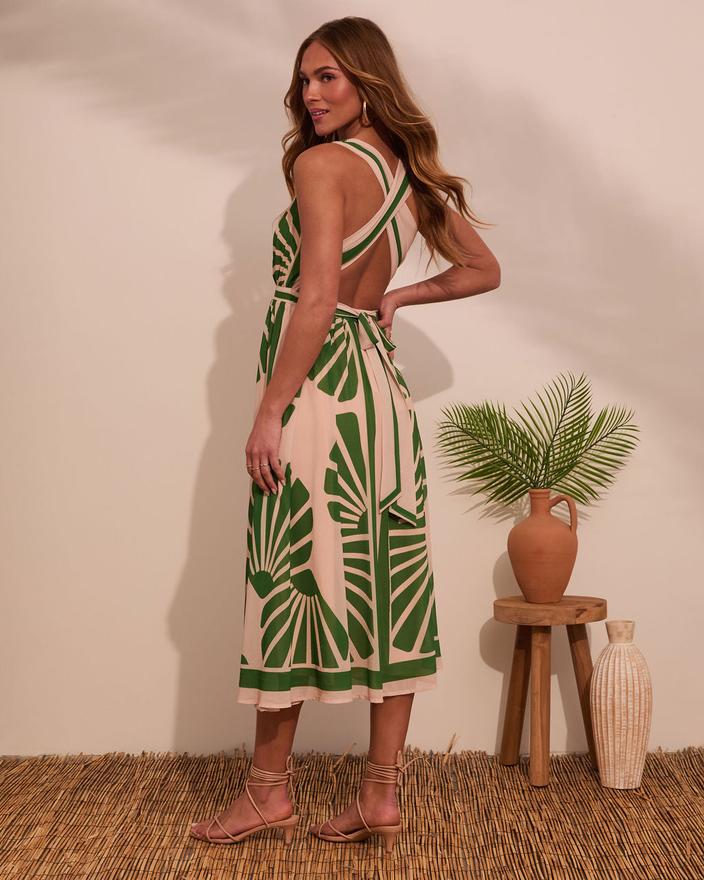 Nadia Tropical Print Midi Dress Green 4
