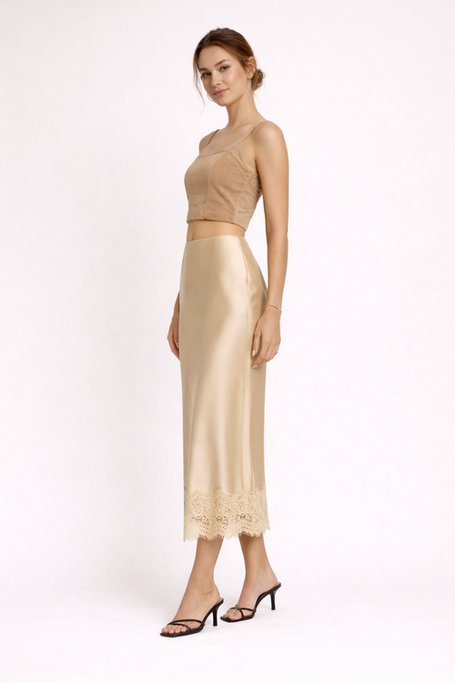 Mireya Lace-Trim Maxi Skirt Beige 1