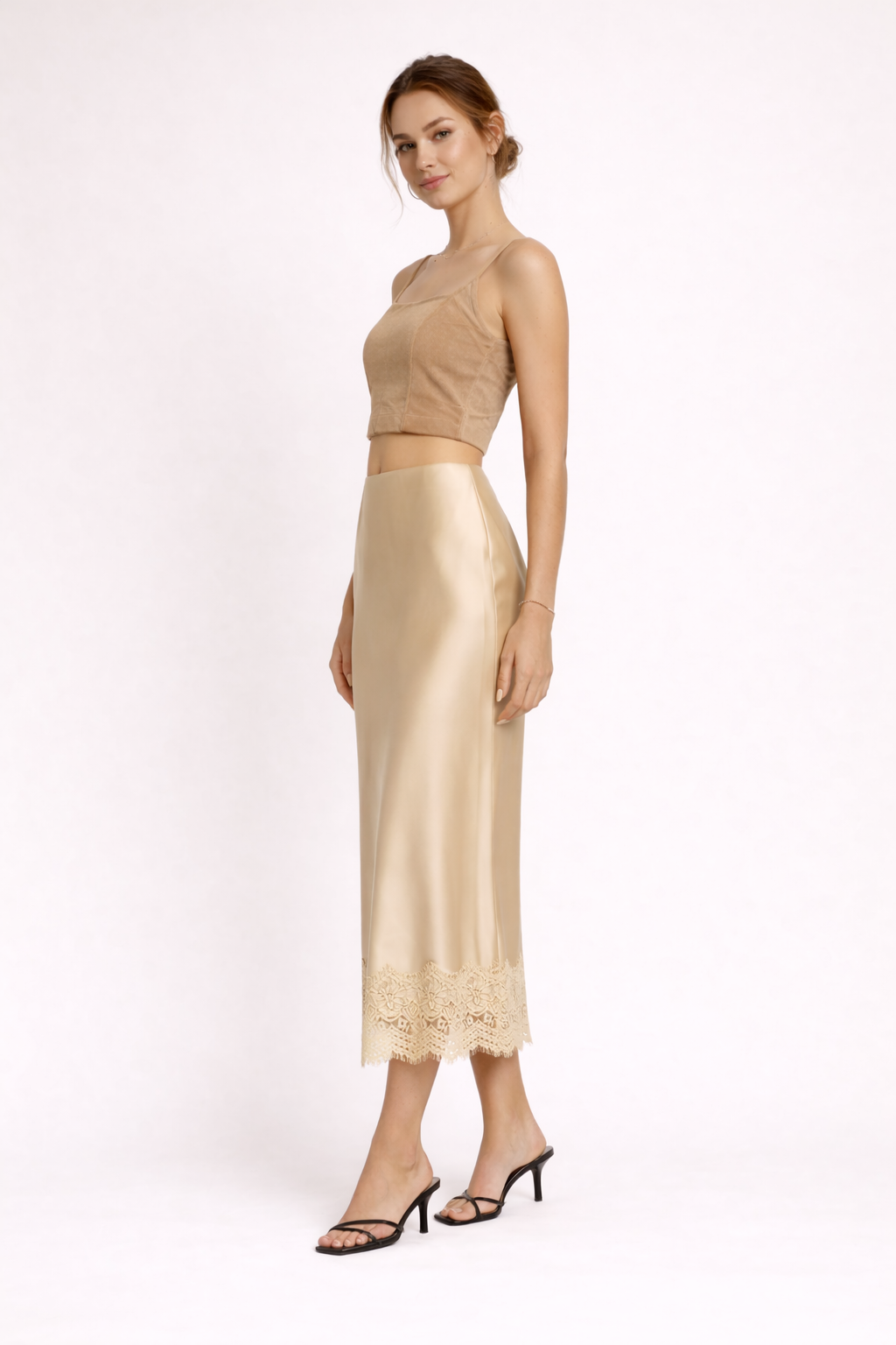 Mireya Lace-Trim Maxi Skirt Wine 1