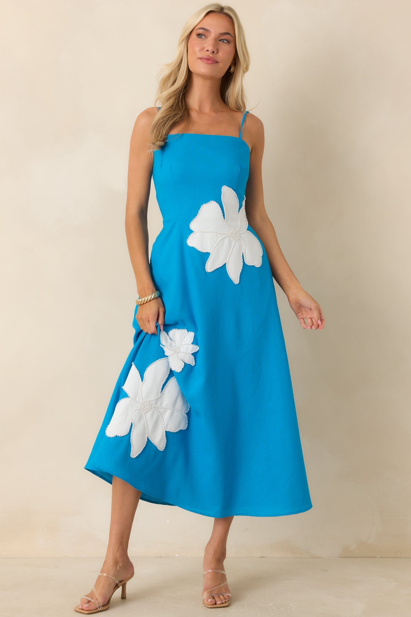 Isla Floral Midi Dress in Blossom Blue Blue 1