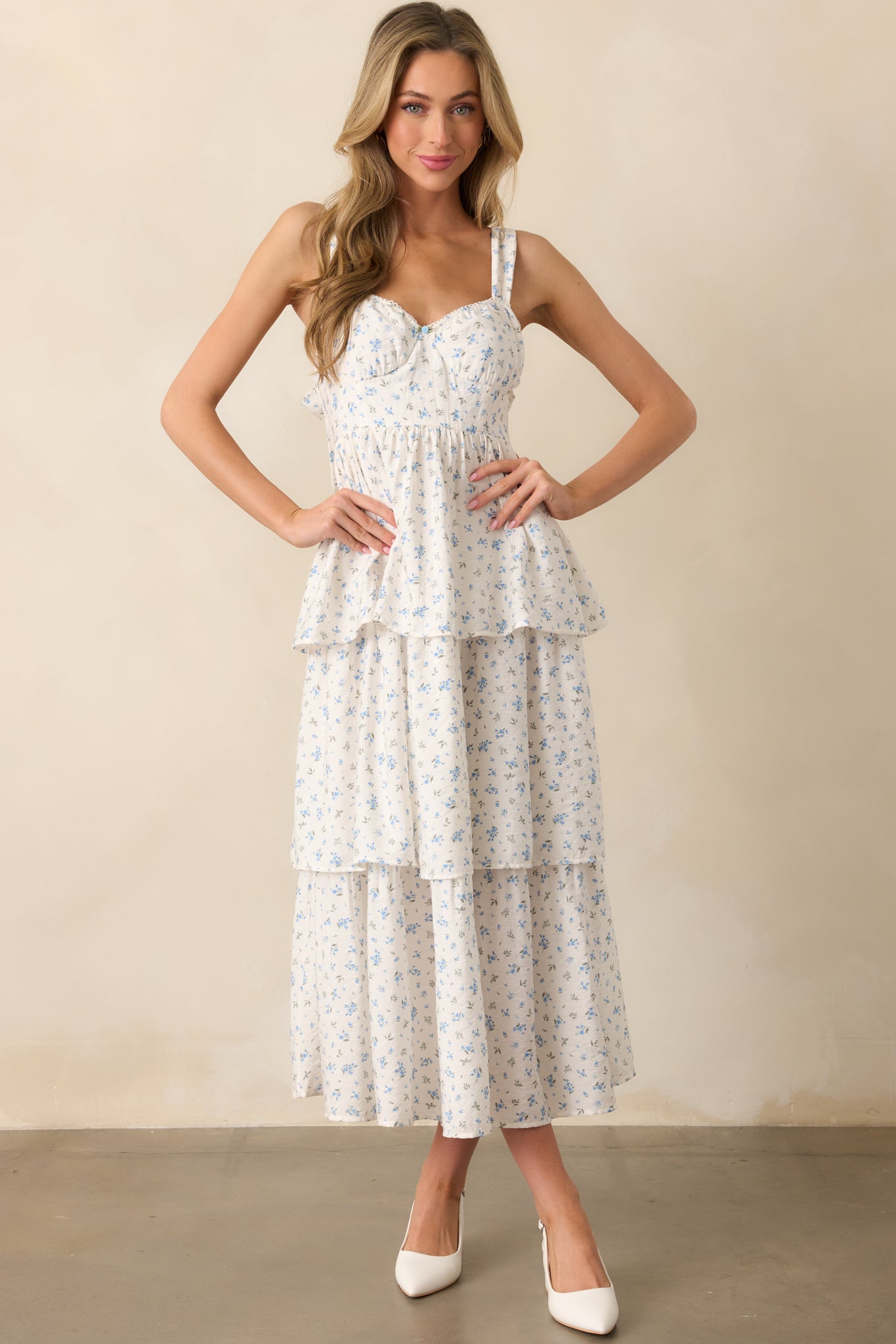 Isadora Blue Floral Tiered Maxi Dress The Wildflowers Blue Floral Tiered Maxi Dress 2