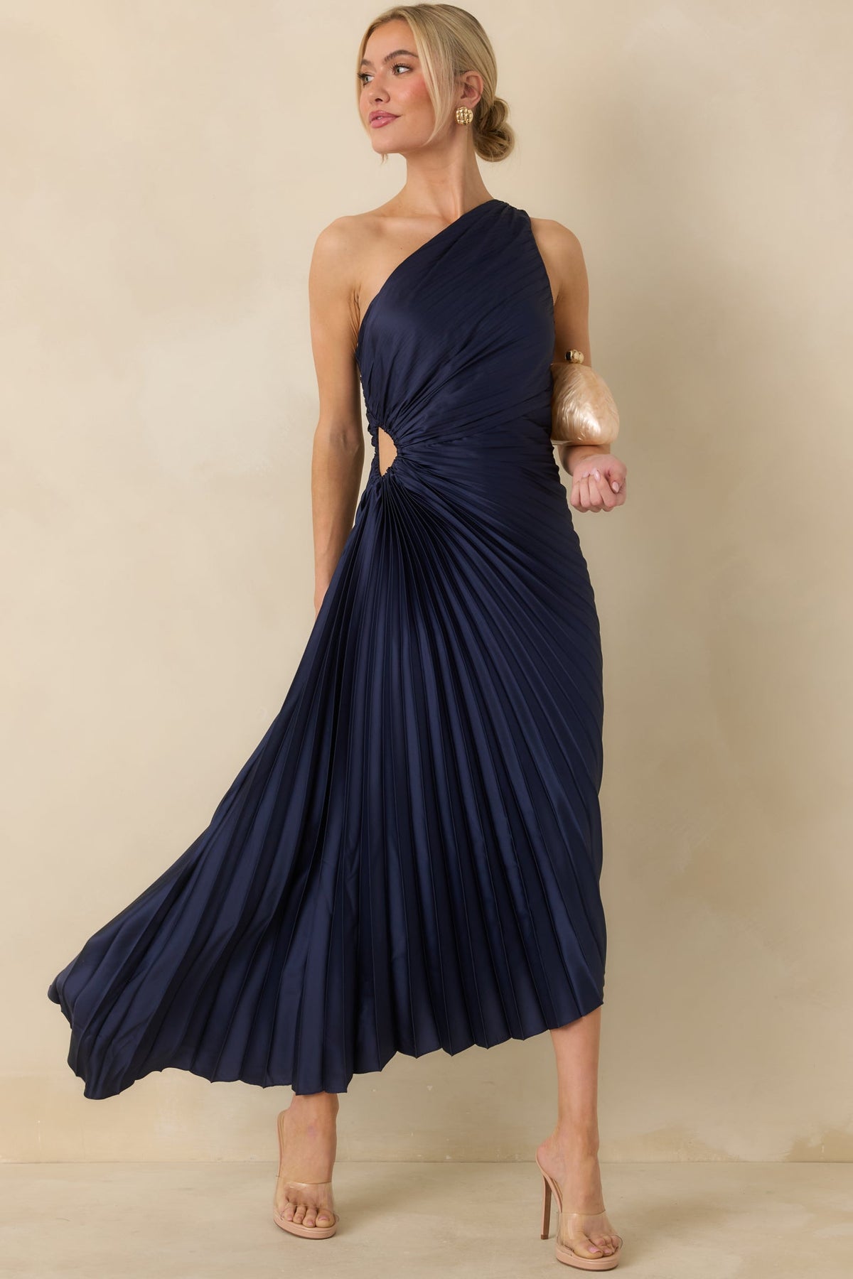Margot Asymmetric One-Shoulder Maxi Dress in Navy Navy 1
