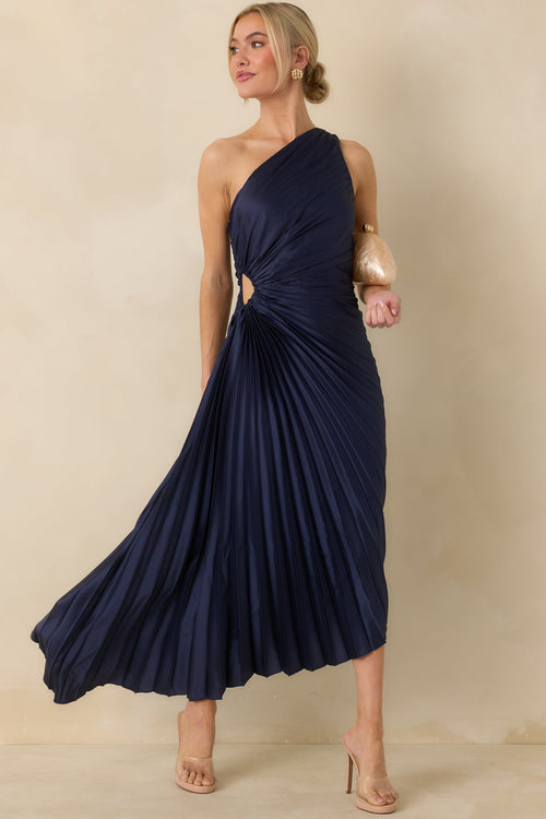 Margot Asymmetric One-Shoulder Maxi Dress in Navy Navy 1