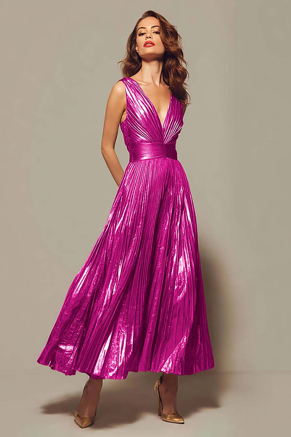 Valentina Gold Metallic Pleated Gown Black 6