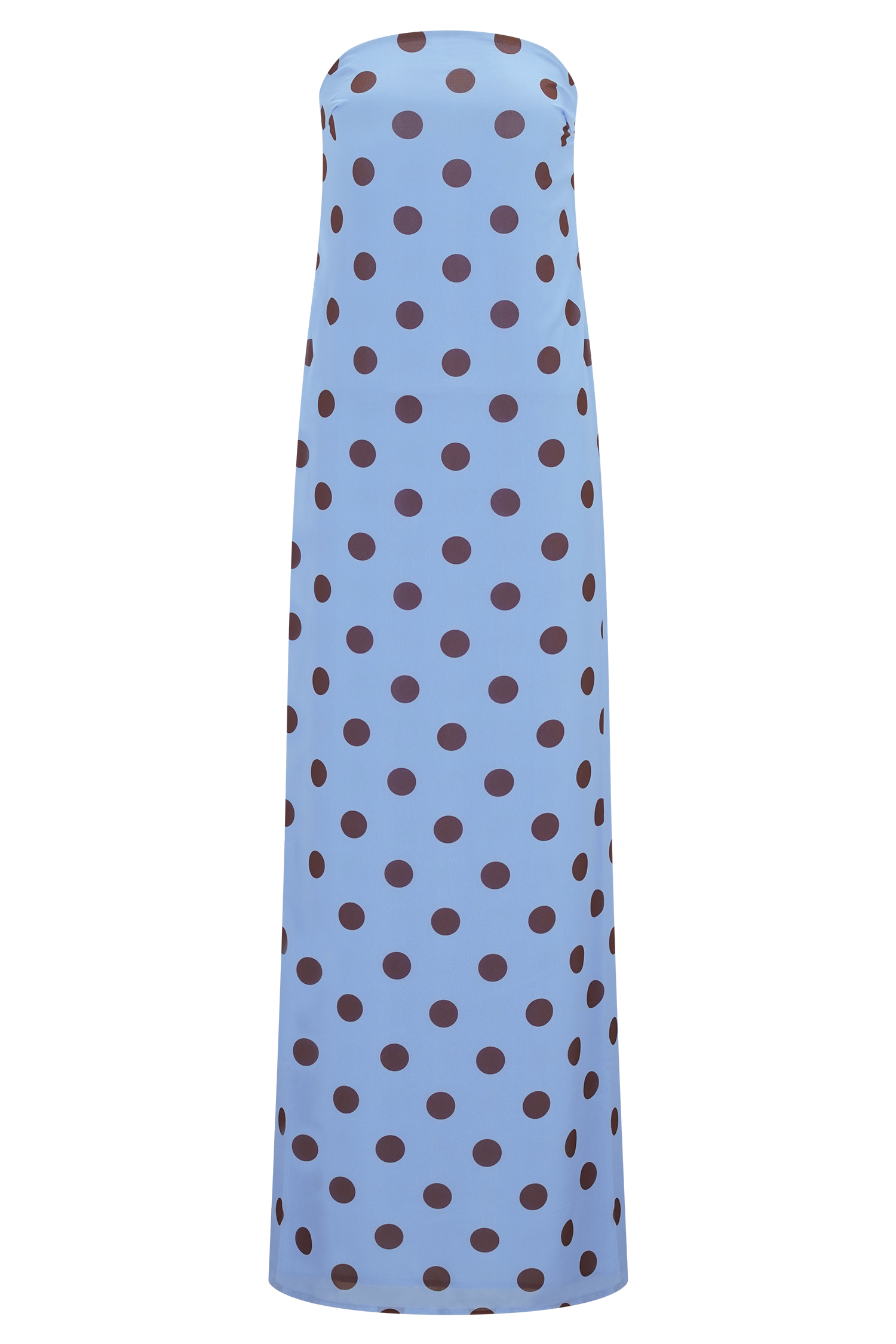 Amaya Strapless Chiffon Maxi Dress Blue Polka Dot 6