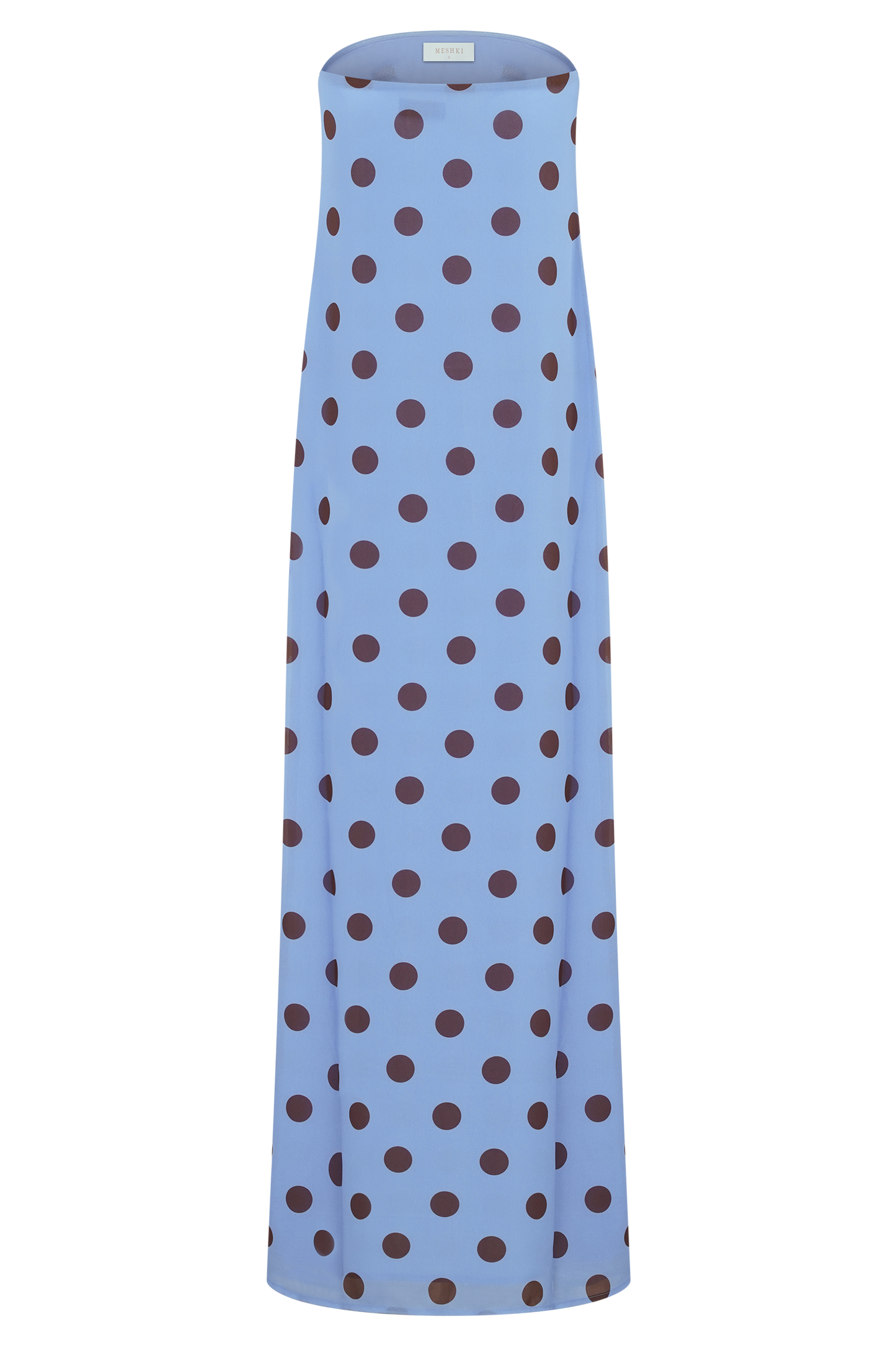 Amaya Strapless Chiffon Maxi Dress Blue Polka Dot 5
