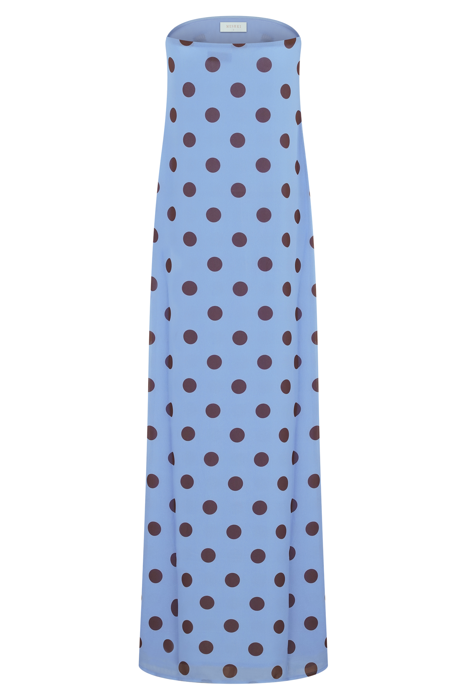 Amaya Strapless Chiffon Maxi Dress Blue Polka Dot 5