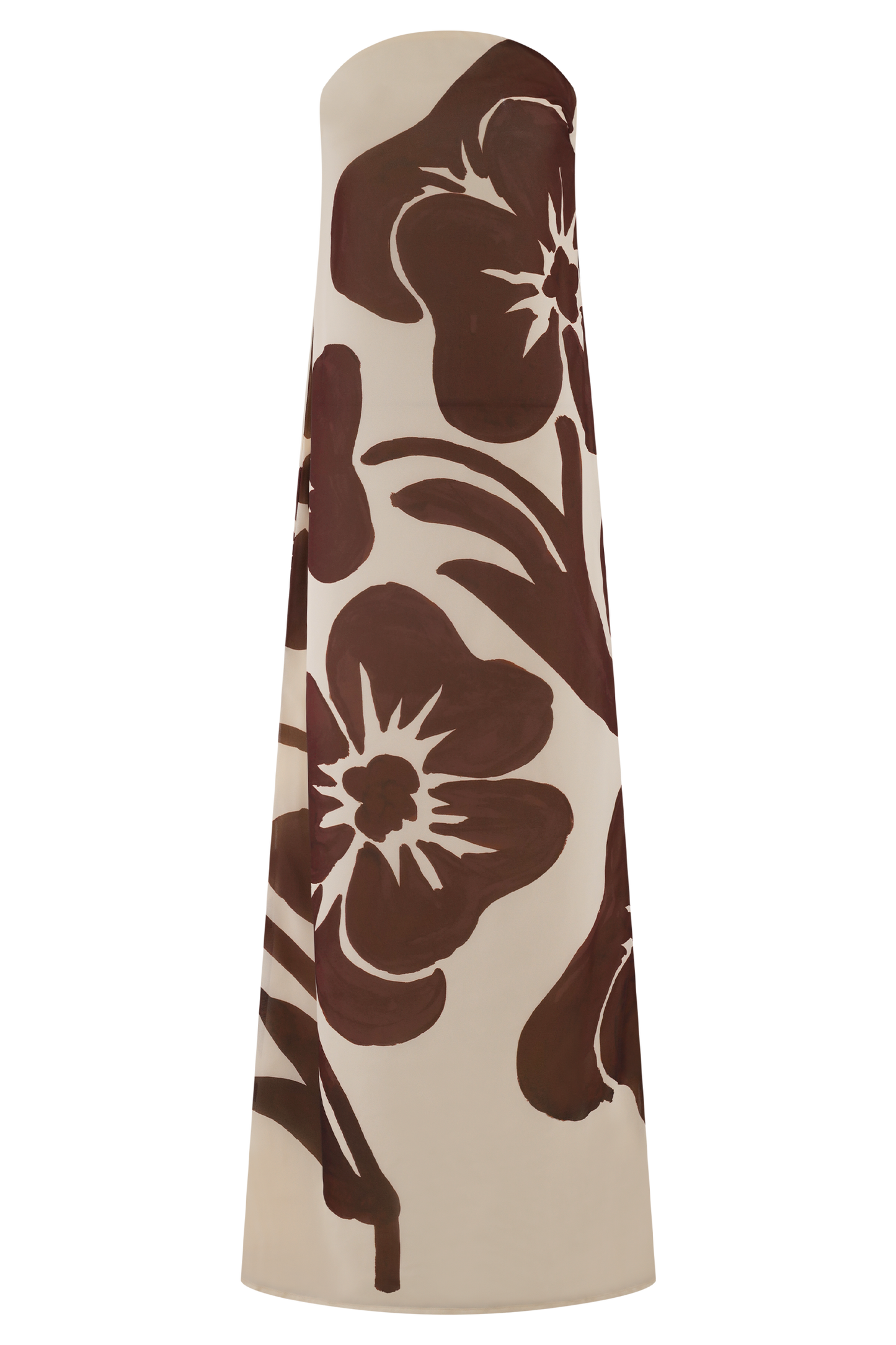 Amaya Strapless Chiffon Maxi Dress Brown Deco Fleur Print 7