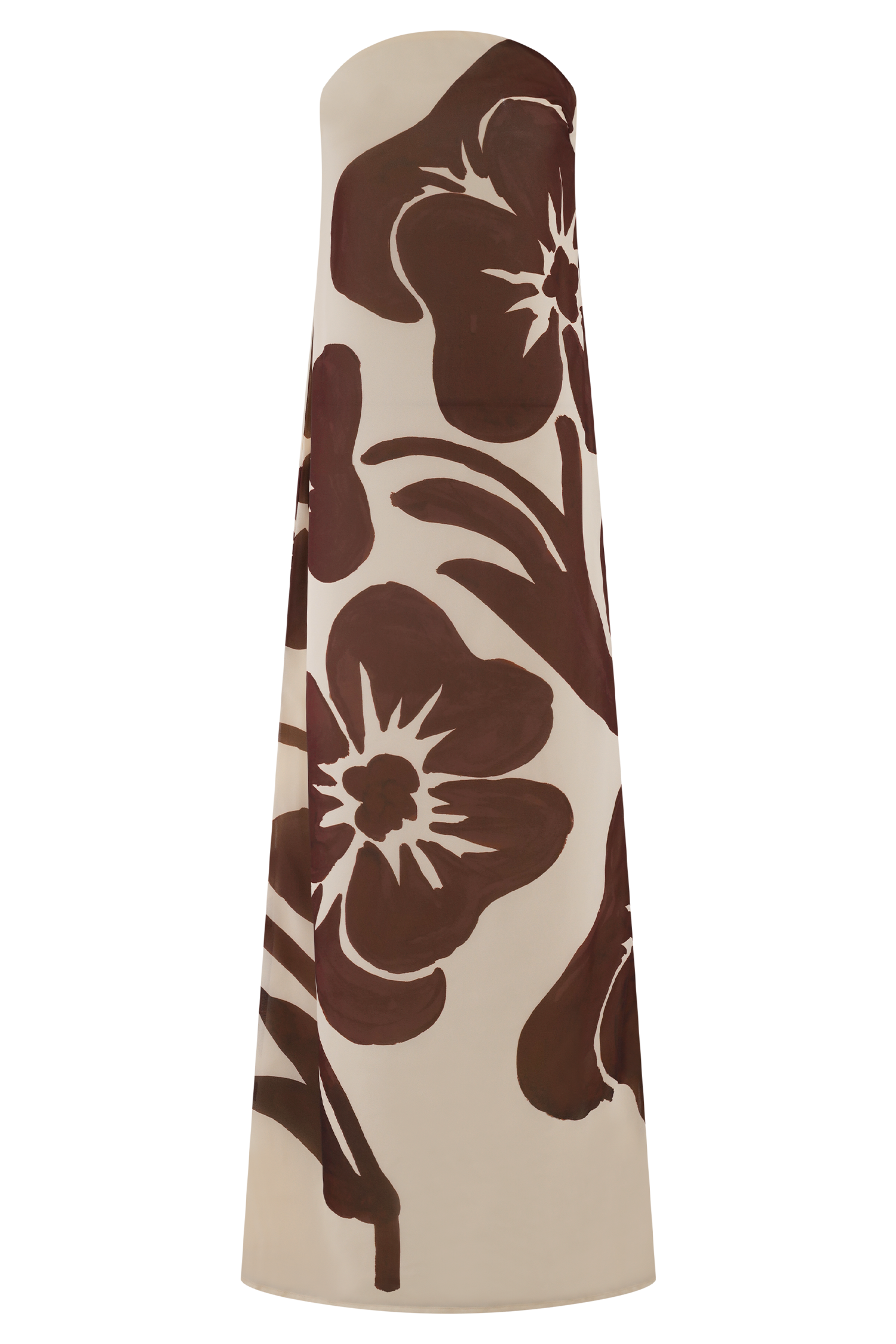 Amaya Strapless Chiffon Maxi Dress Brown Deco Fleur Print 7