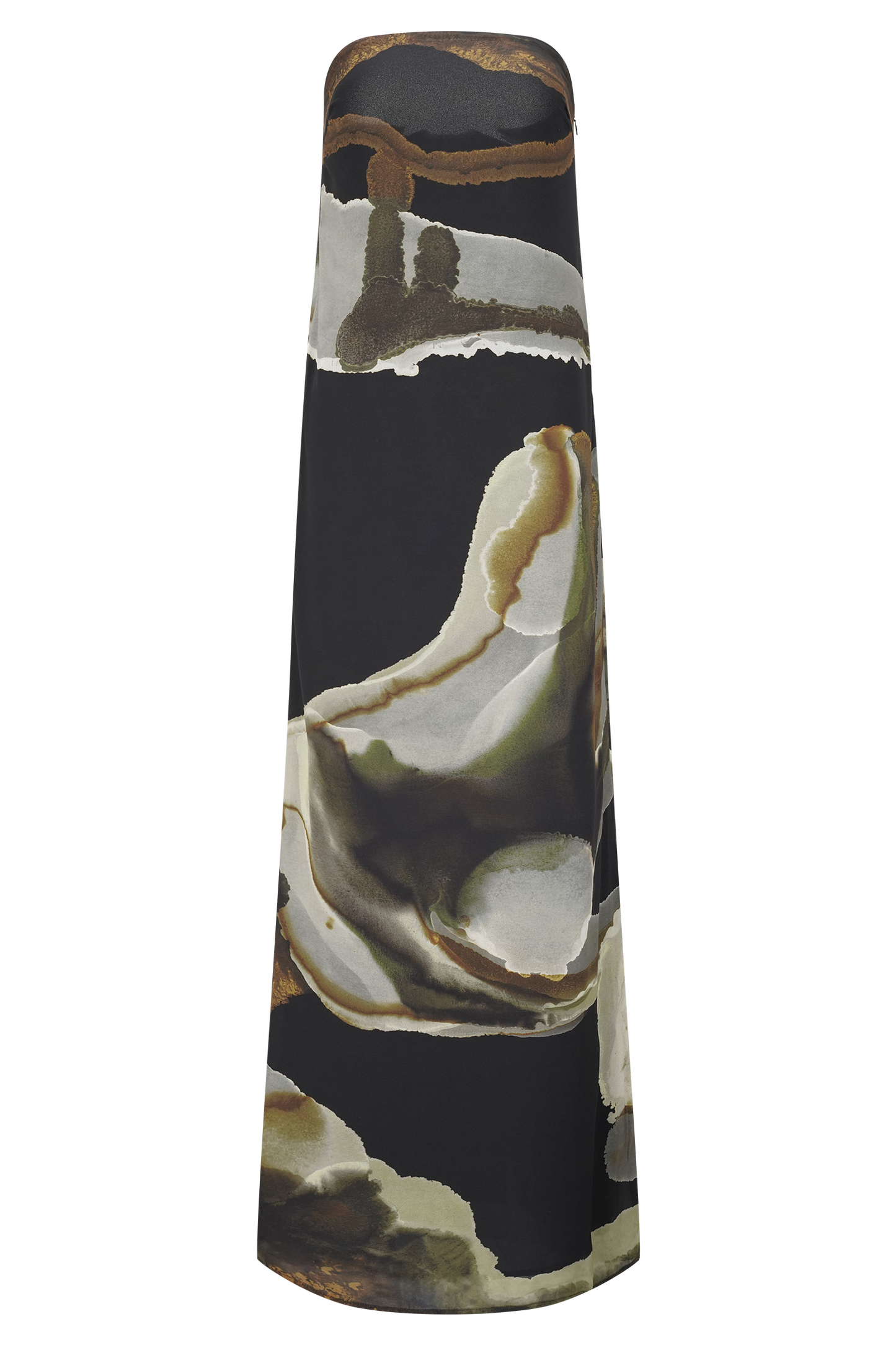 Amaya Strapless Chiffon Maxi Dress Green Fluid Reverie Print 9