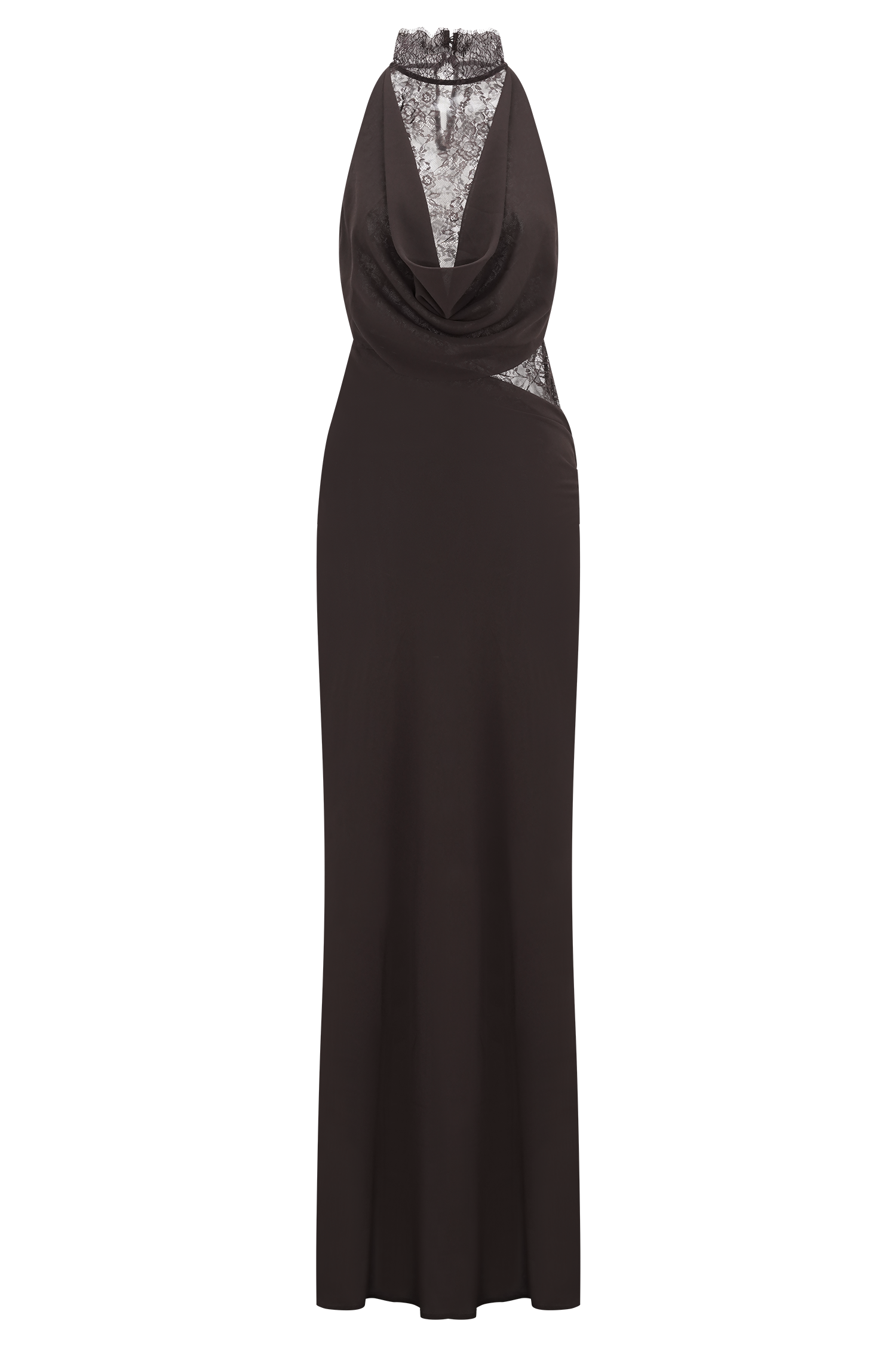 Arra Chiffon & Lace Halter Maxi Dress in Plum Cacao Brown 9