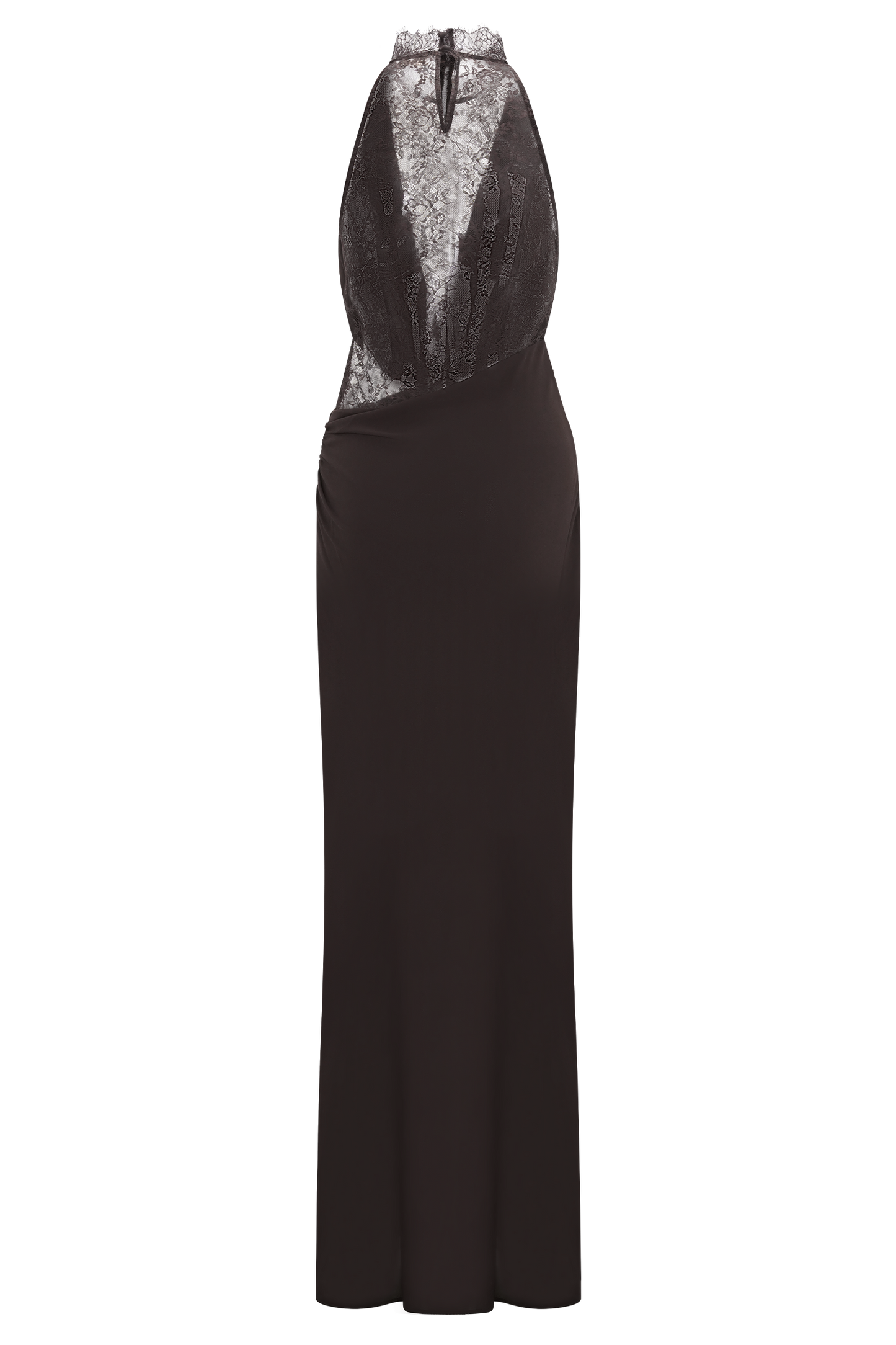 Arra Chiffon & Lace Halter Maxi Dress in Plum Cacao Brown 8