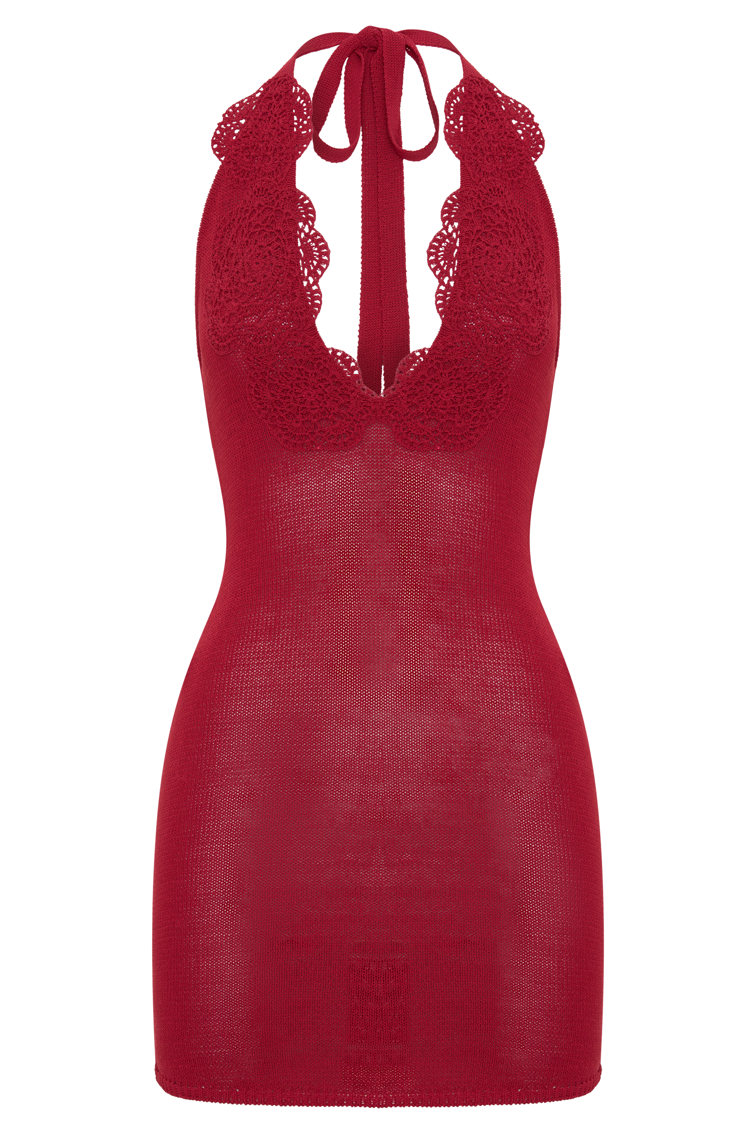 Bodhi Crochet Halter Mini Dress Pomegranate 10