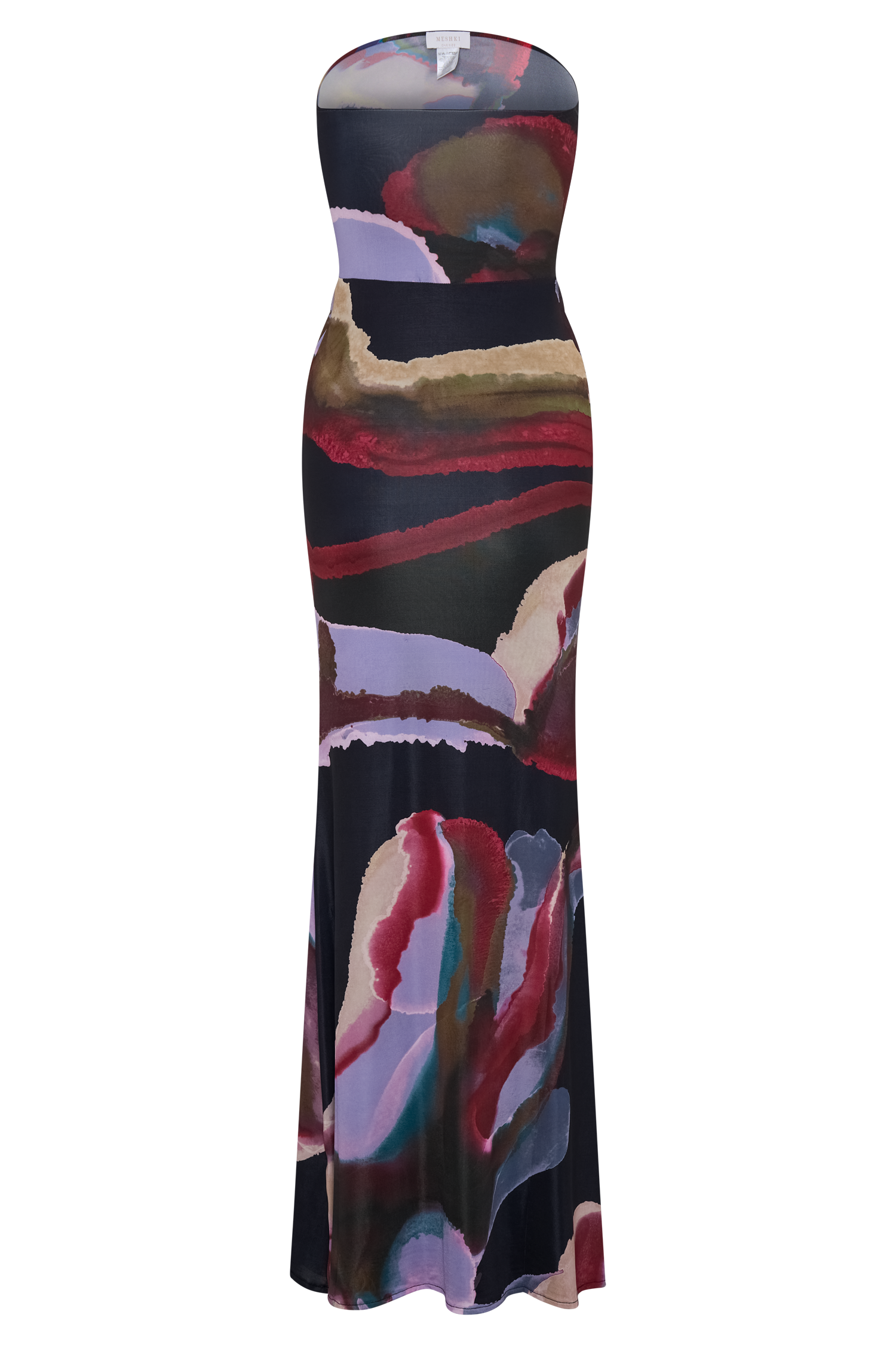 Madison Slinky Strapless Maxi Dress in Chocolate Multi Fluid Reverie Print 10