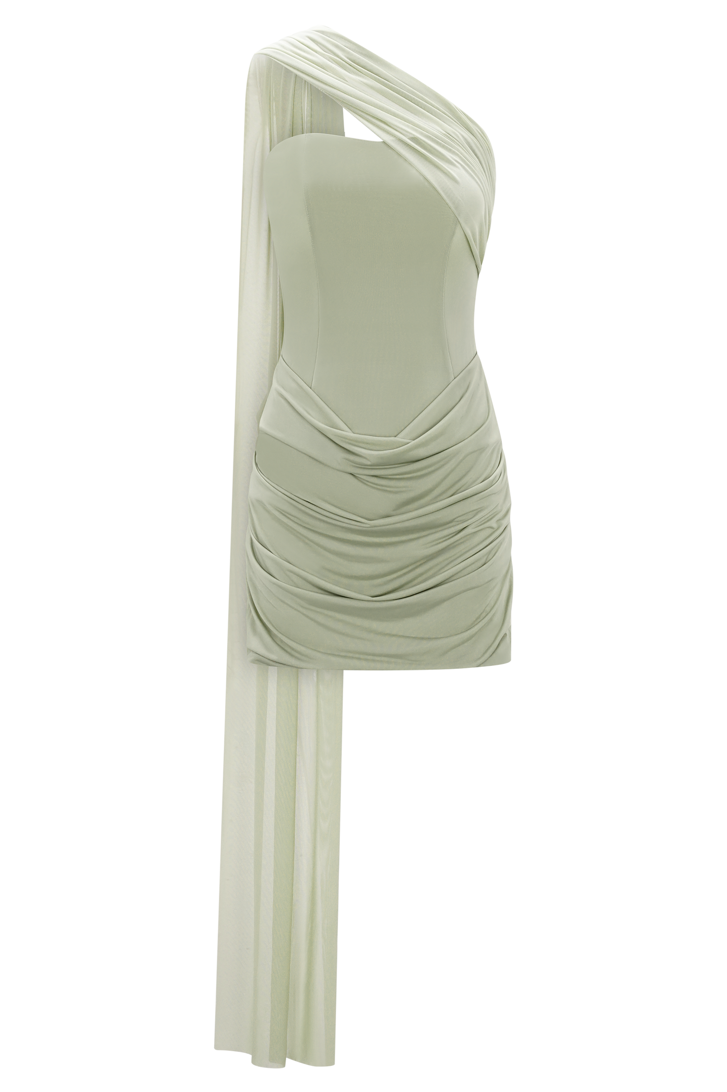 Mattea Slinky Mesh Mini Dress with Scarf Sage 9