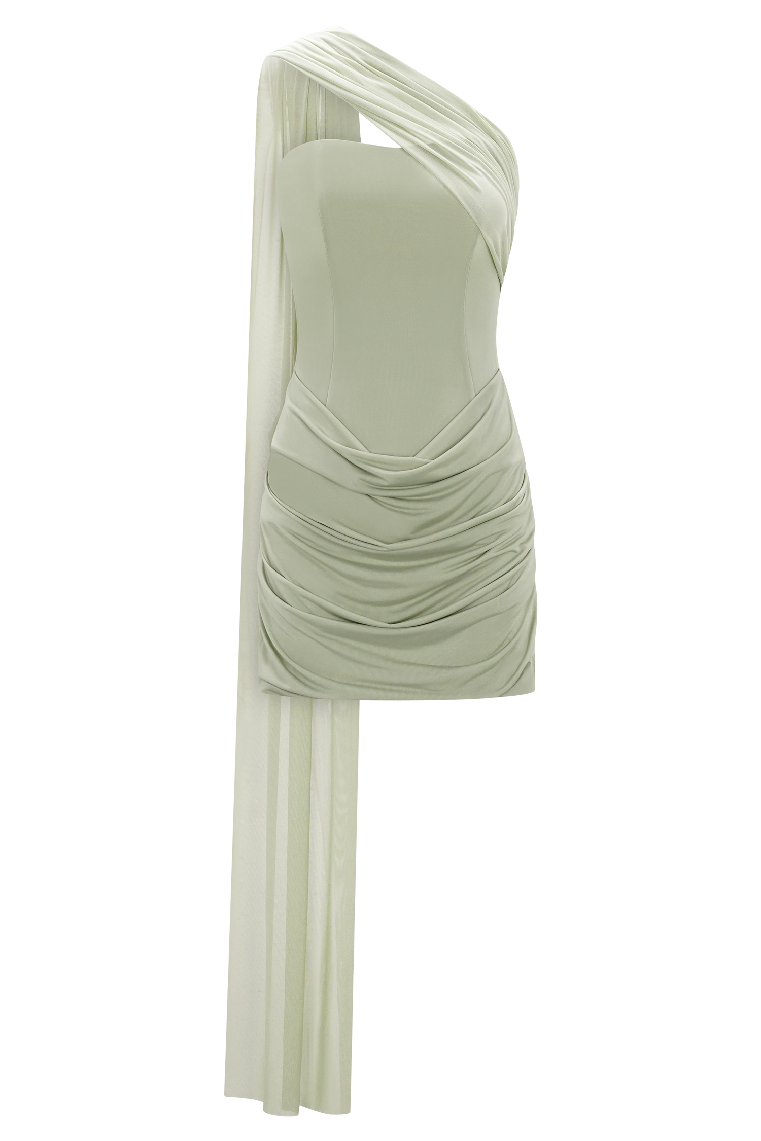 Mattea Slinky Mesh Mini Dress with Scarf Sage 9