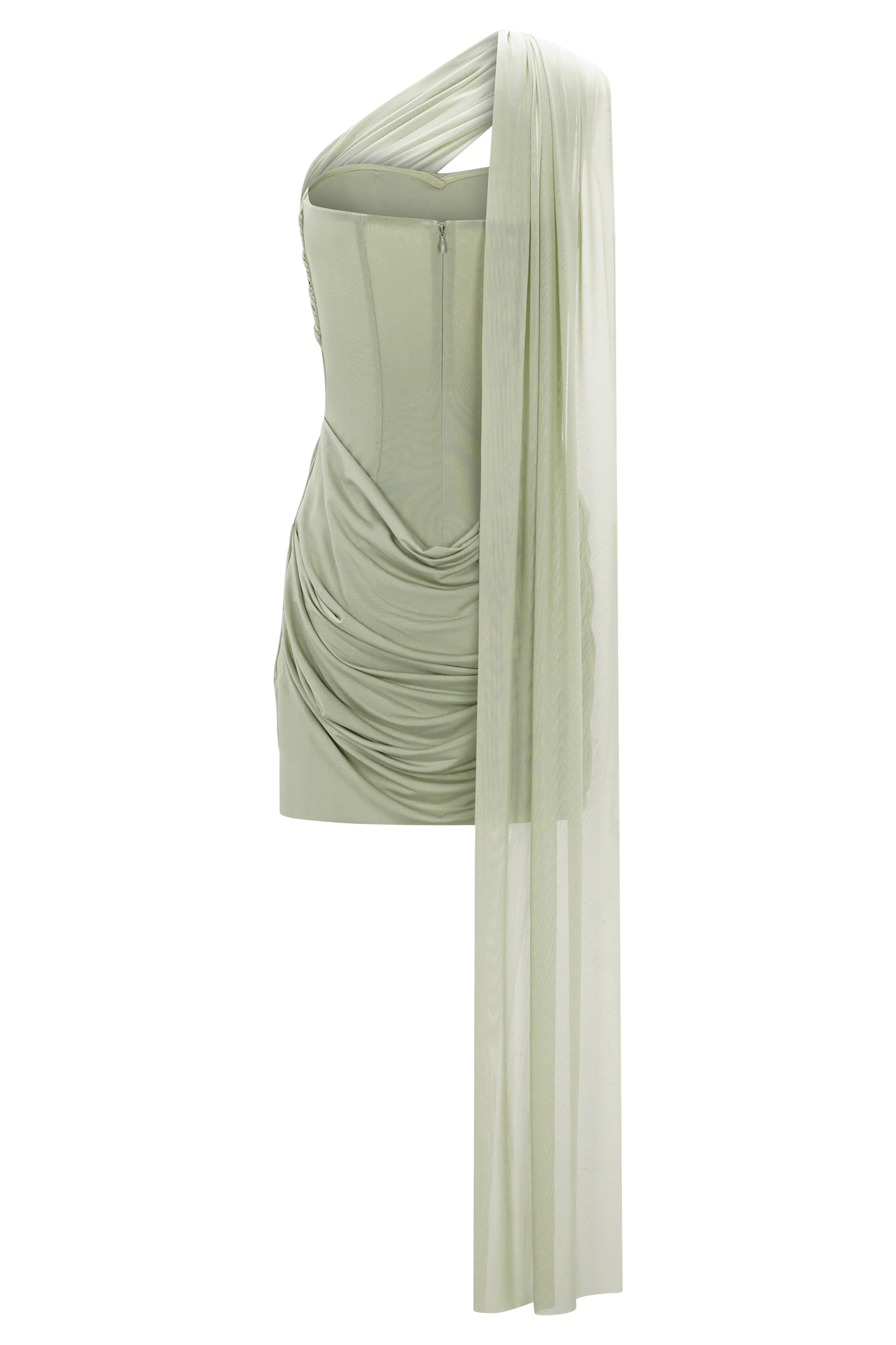 Mattea Slinky Mesh Mini Dress with Scarf Sage 8