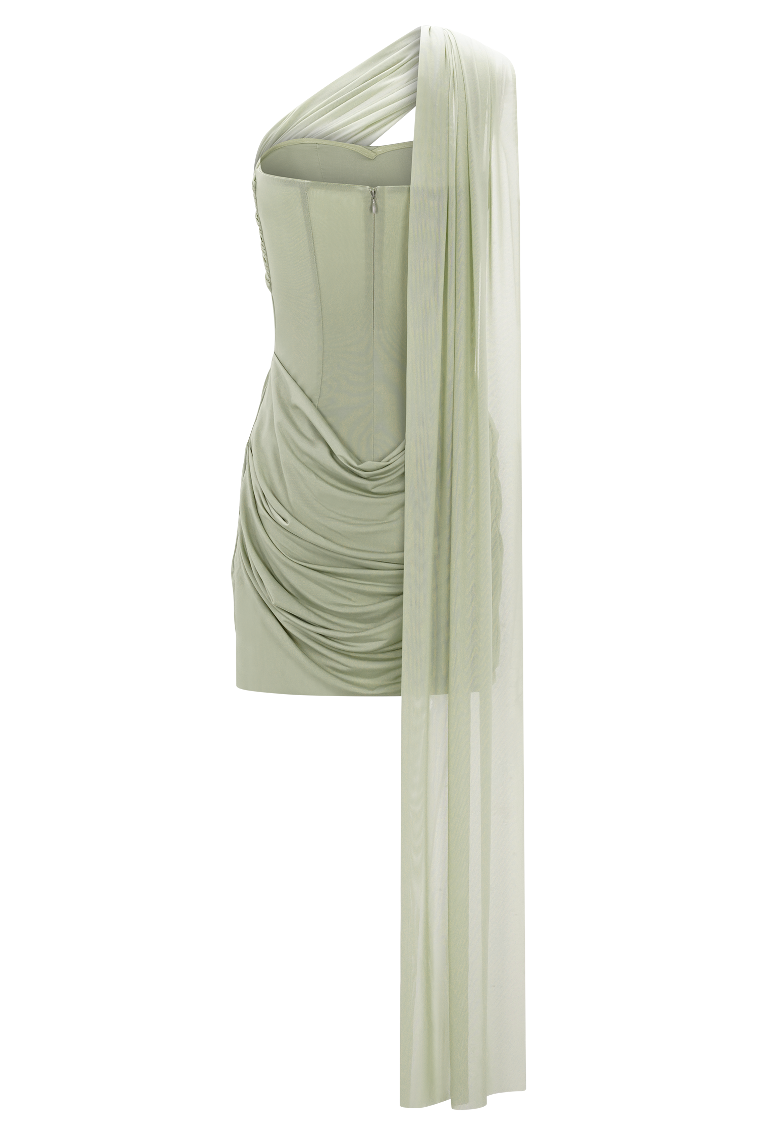 Mattea Slinky Mesh Mini Dress with Scarf Sage 8