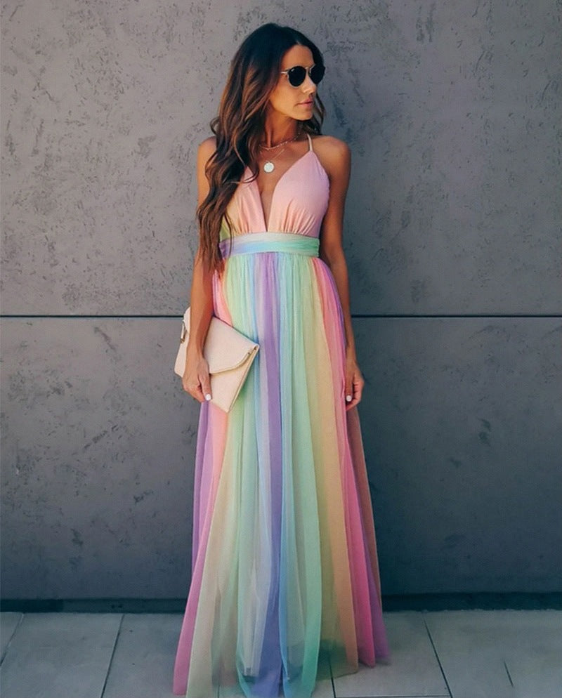 Aurora Spaghetti Strap Rainbow Dress Multi 1