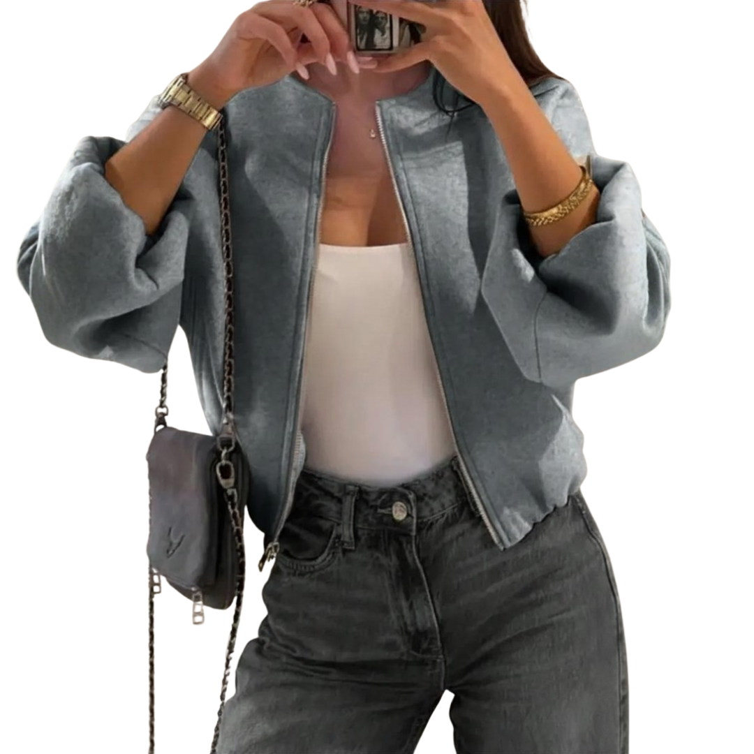 Rhian Faux Leather Zip-Up Jacket Grey 3