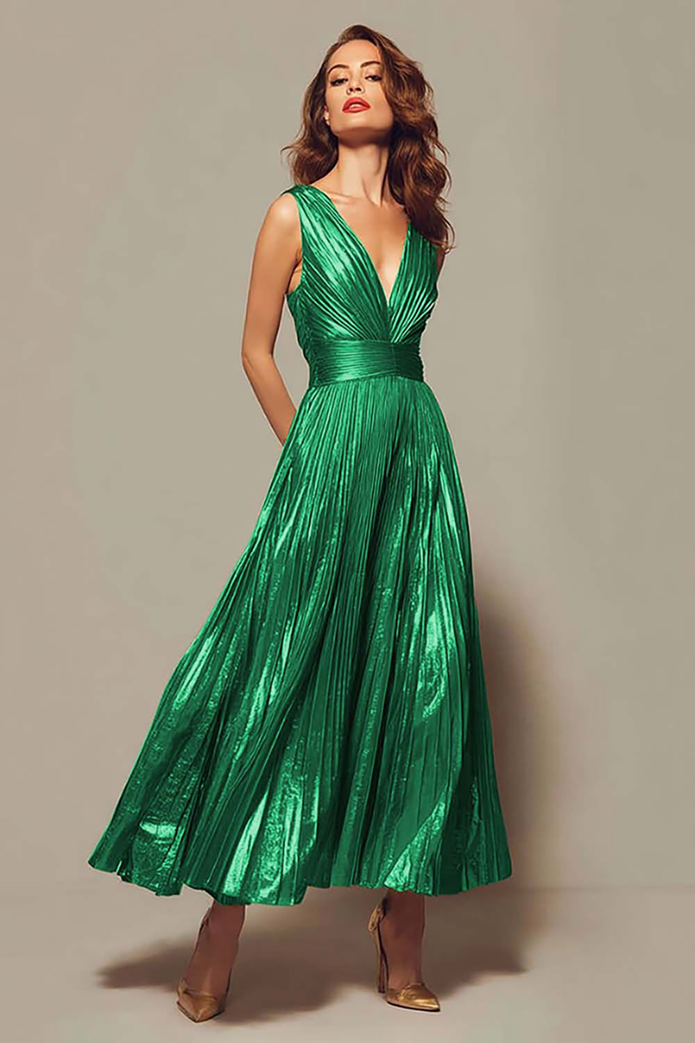 Valentina Gold Metallic Pleated Gown Black 7
