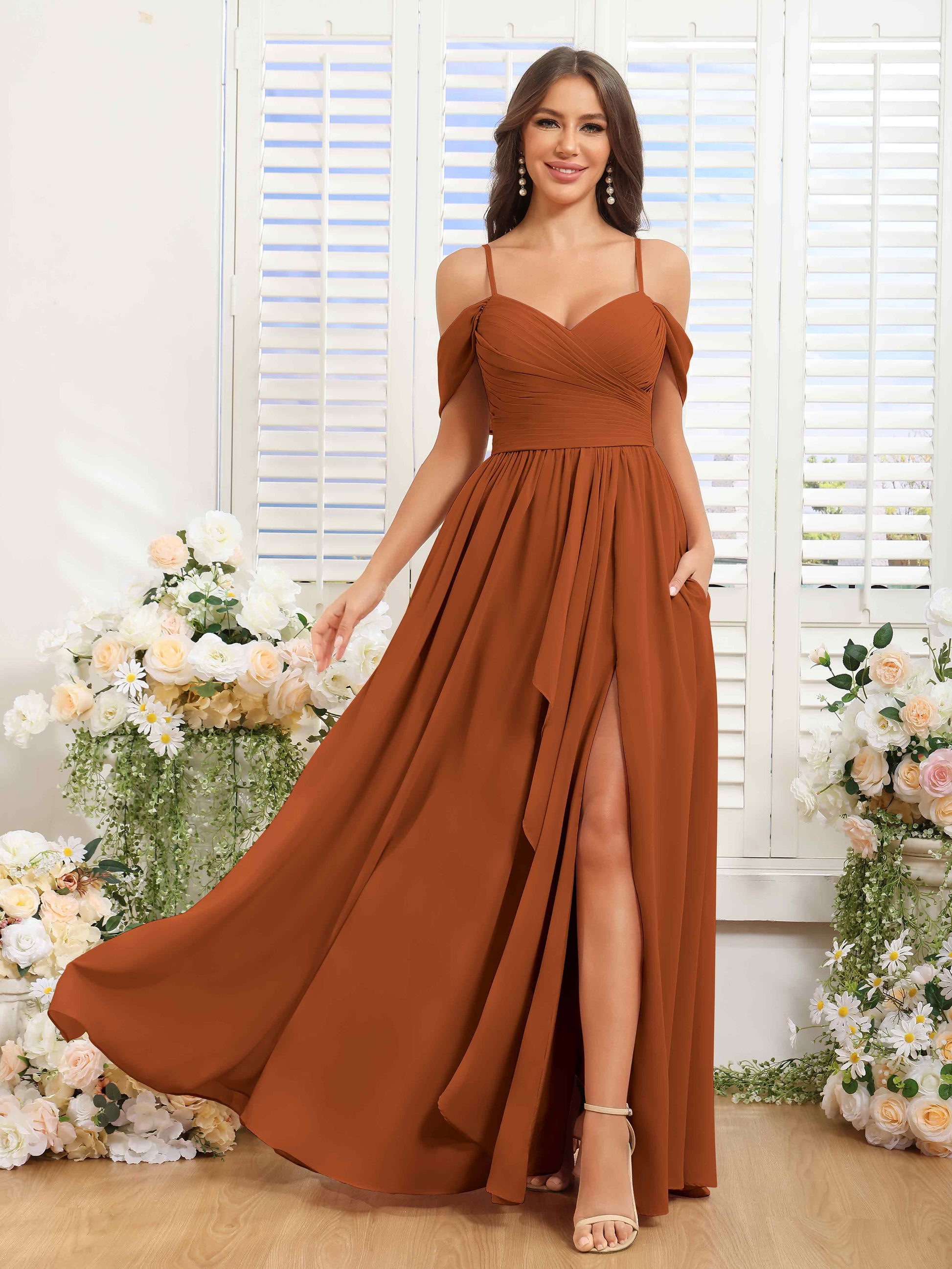 Greer Pleated Chiffon Midi Dress in Emerald Eucalyptus 1
