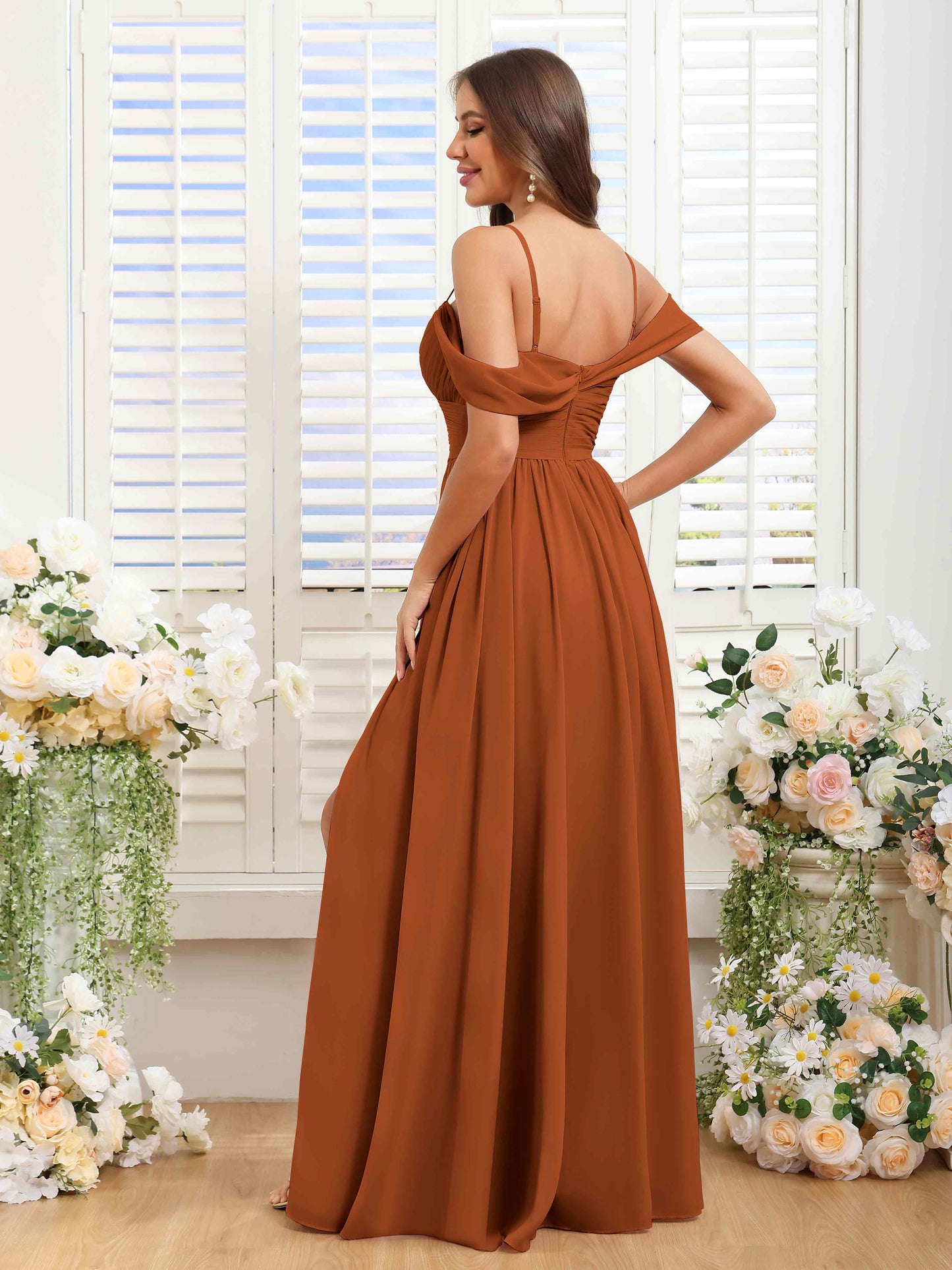 Greer Pleated Chiffon Midi Dress in Emerald Dusty Purple 3