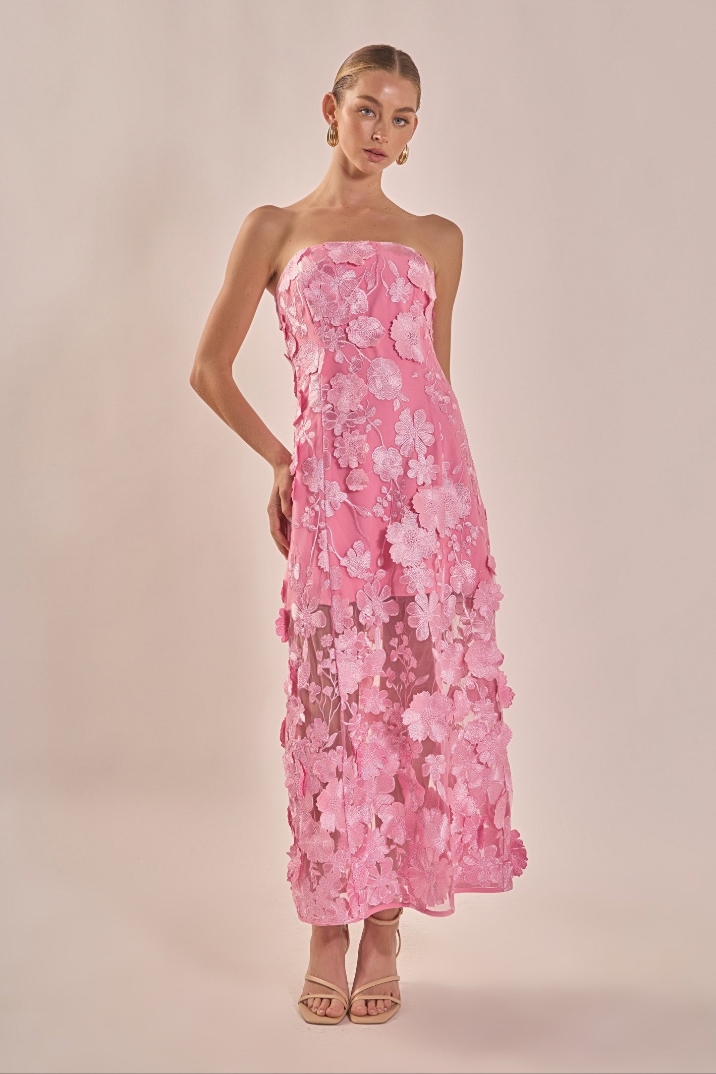 Isabelle Floral Embroidered Maxi Dress PEONY PINK 8
