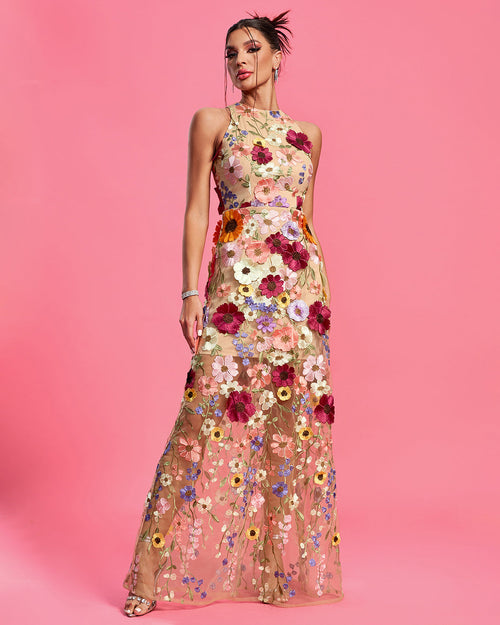 Maraya Floral Appliqué Maxi Dress Colorful 1