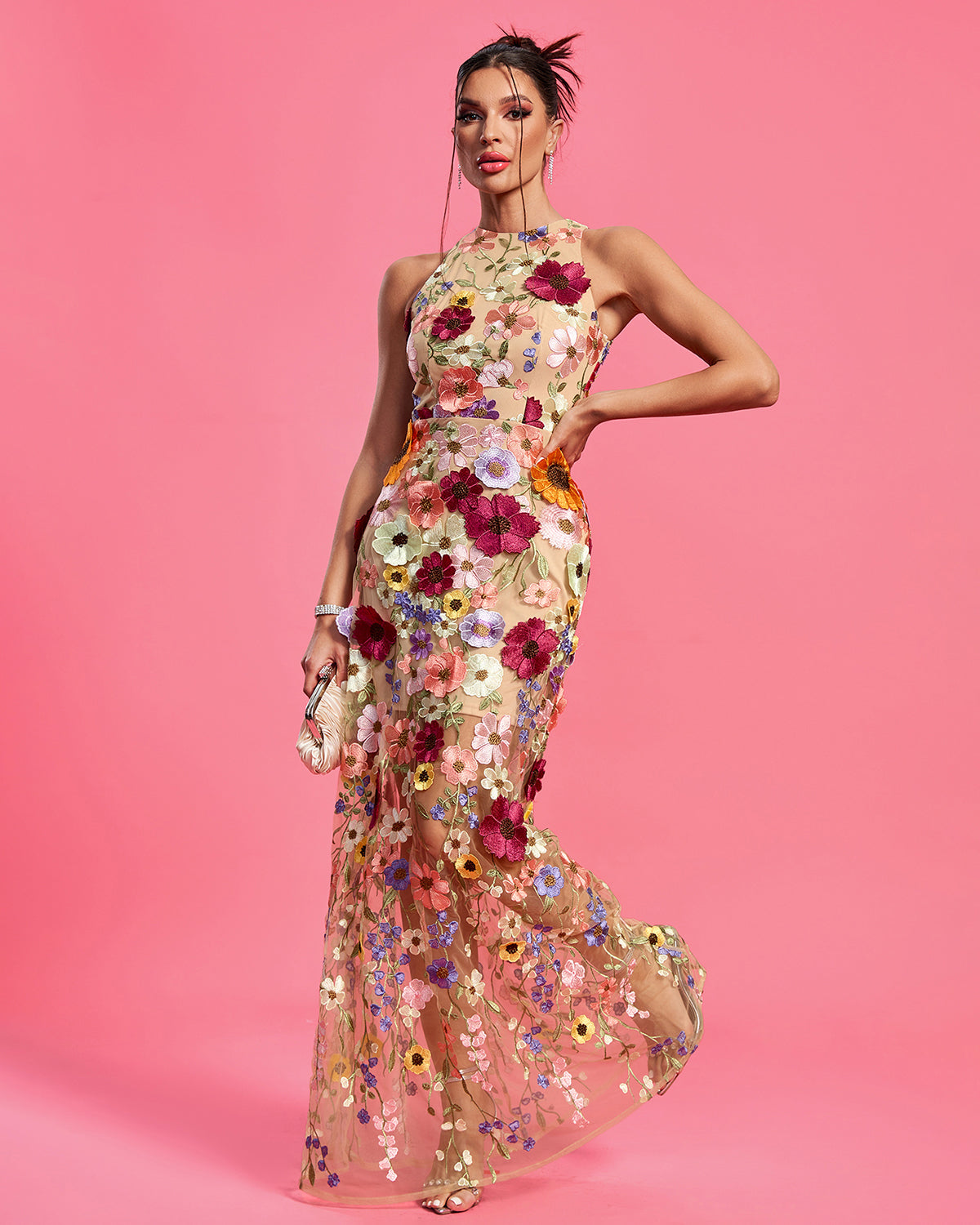 Maraya Floral Appliqué Maxi Dress Colorful 2
