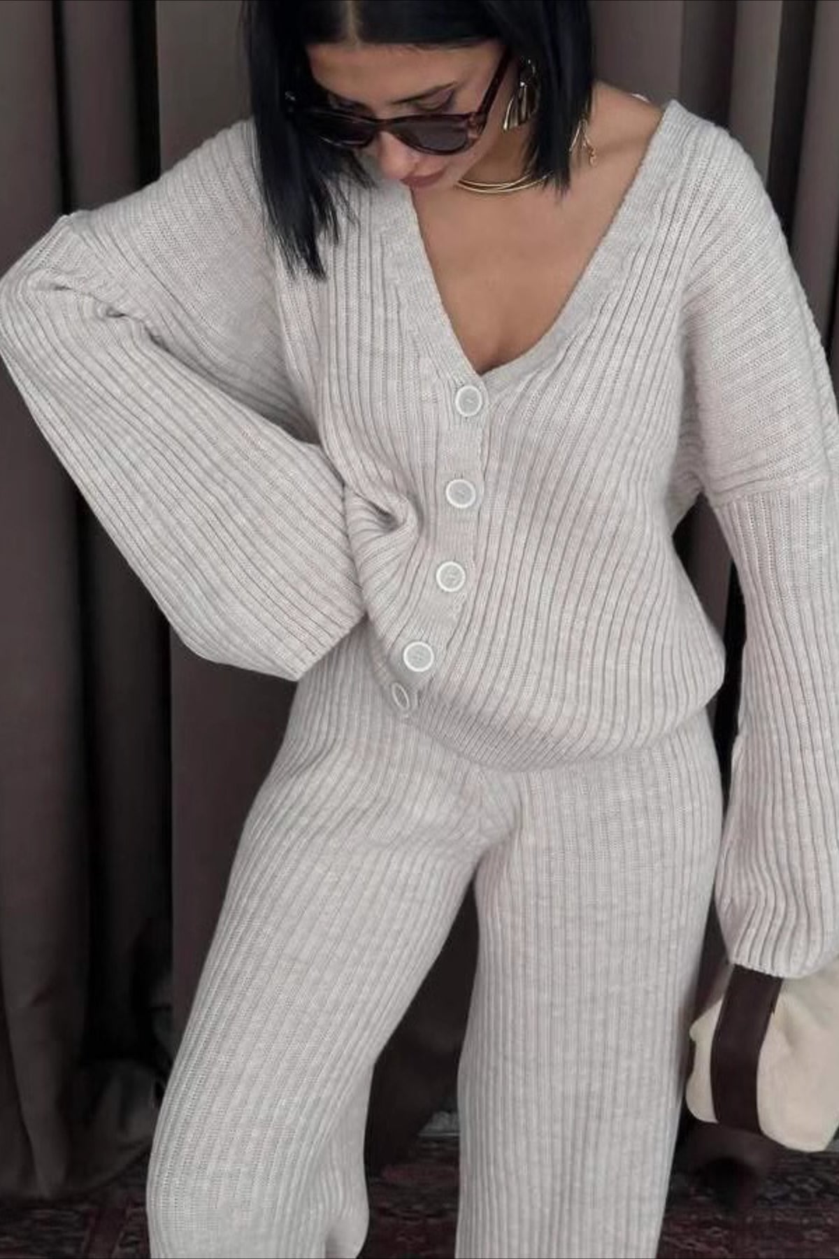 Karsyn Wide Leg Knit Set Dark gray 2