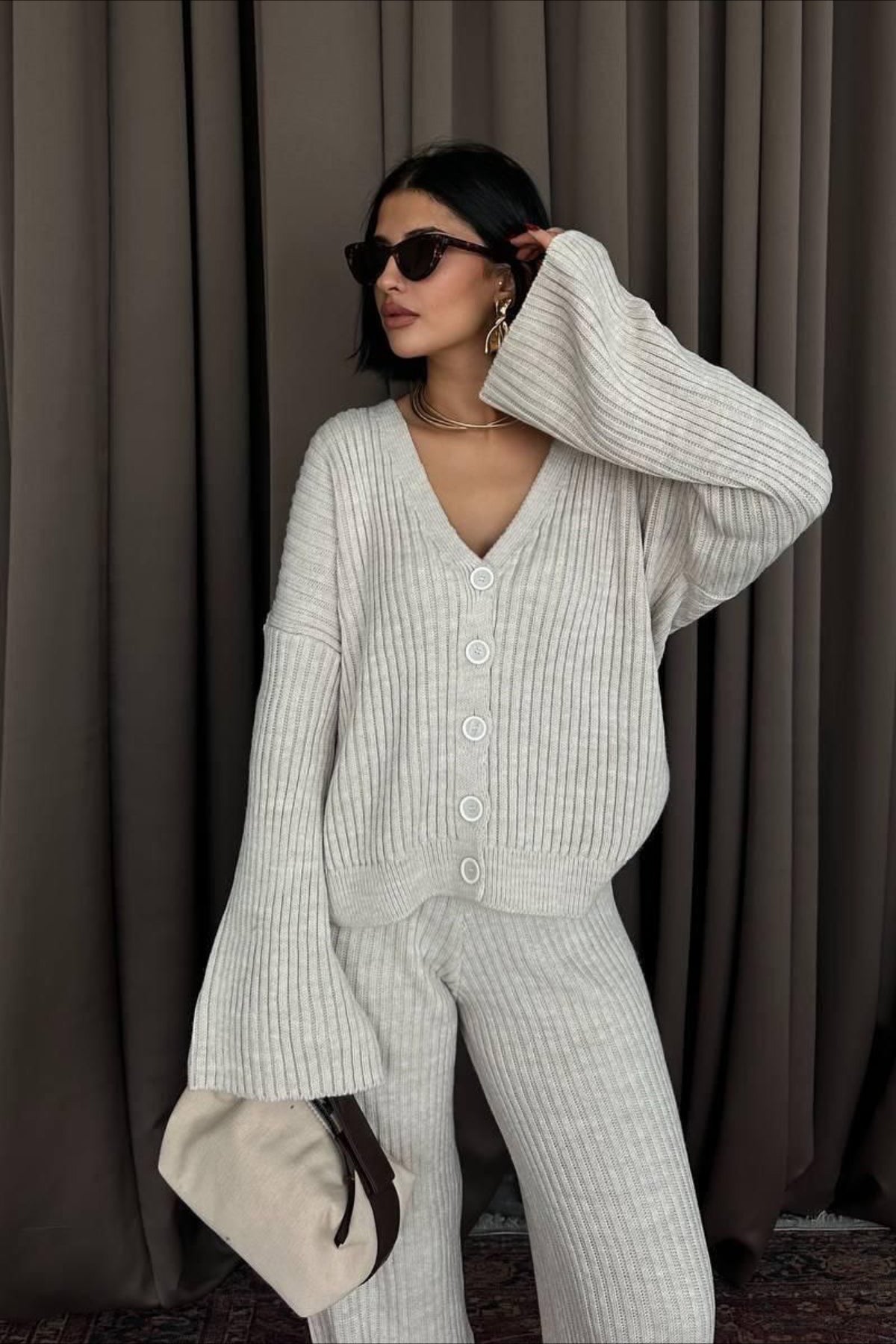 Karsyn Wide Leg Knit Set Light gray 1