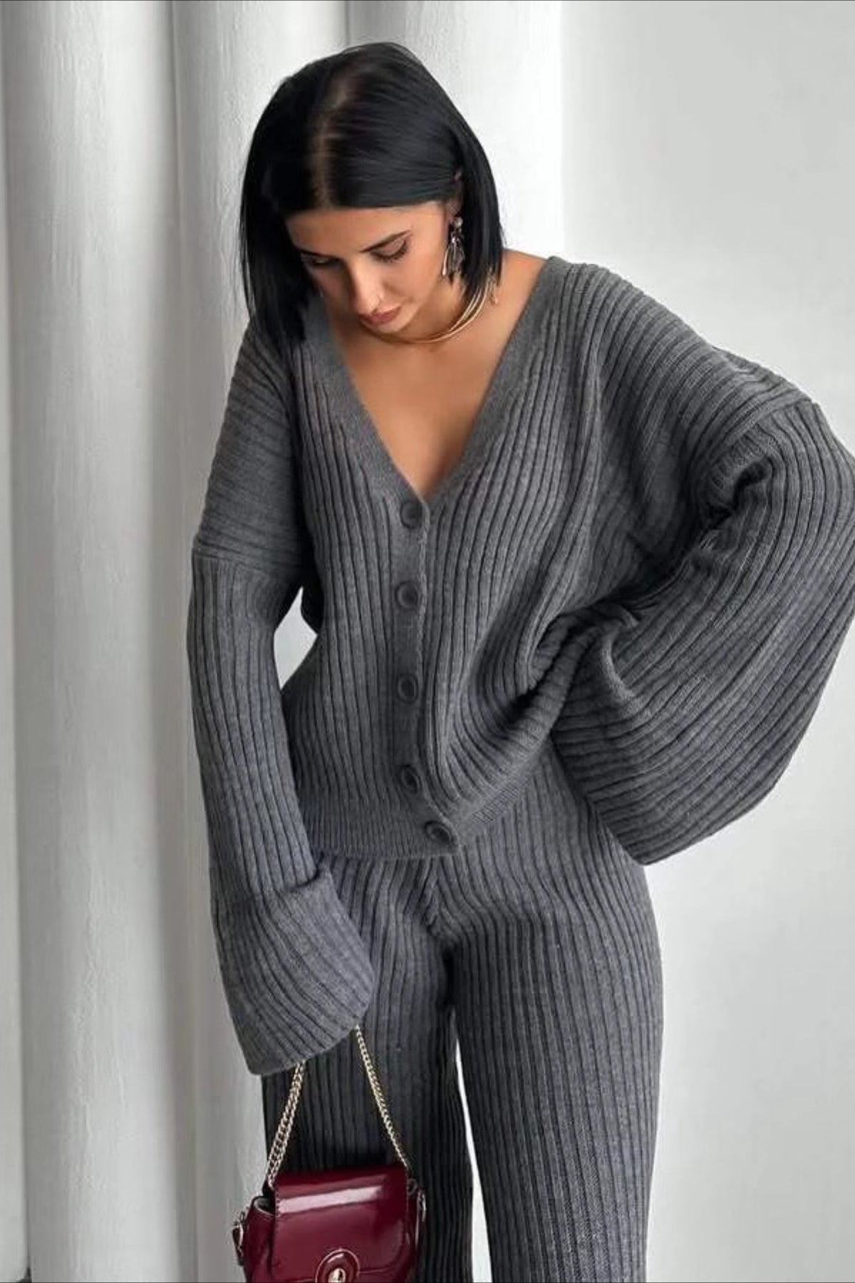 Karsyn Wide Leg Knit Set Light gray 3