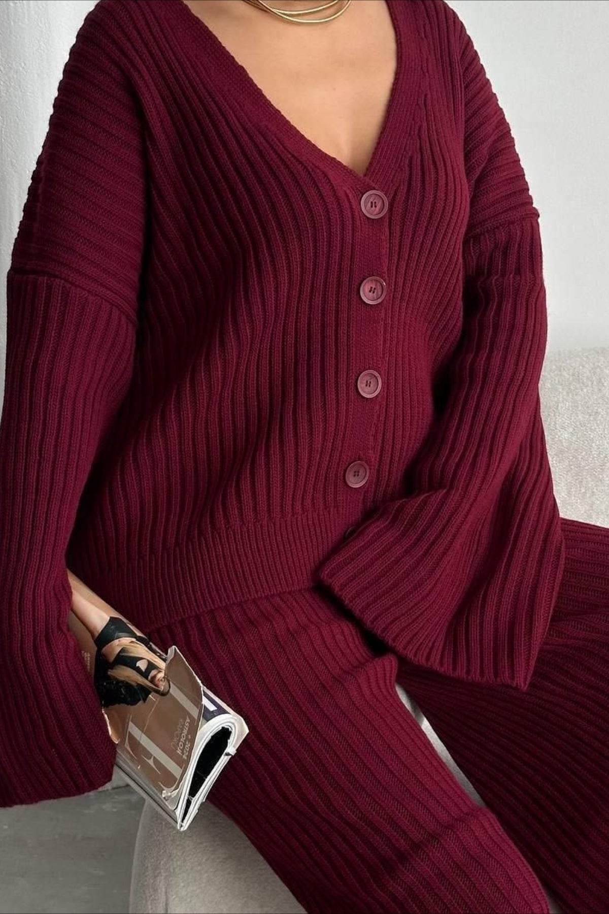 Karsyn Wide Leg Knit Set Red 6