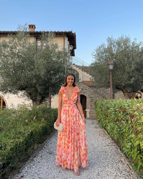 Maeve Floral Cutout Maxi Dress Orange 1