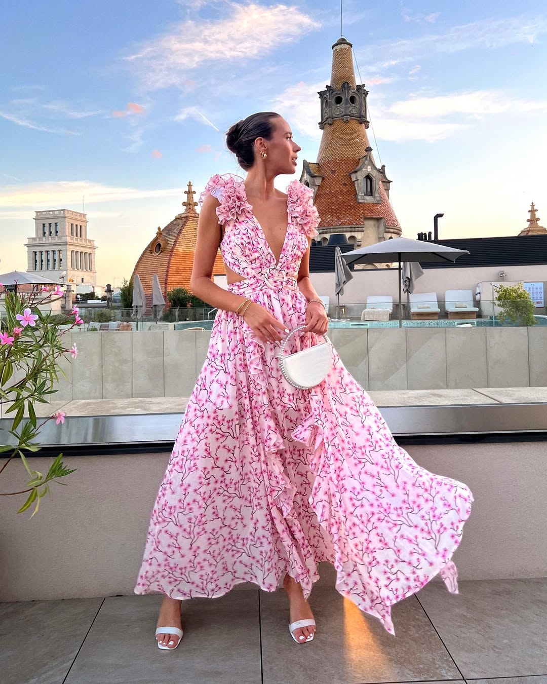 Maeve Floral Cutout Maxi Dress Pink 7