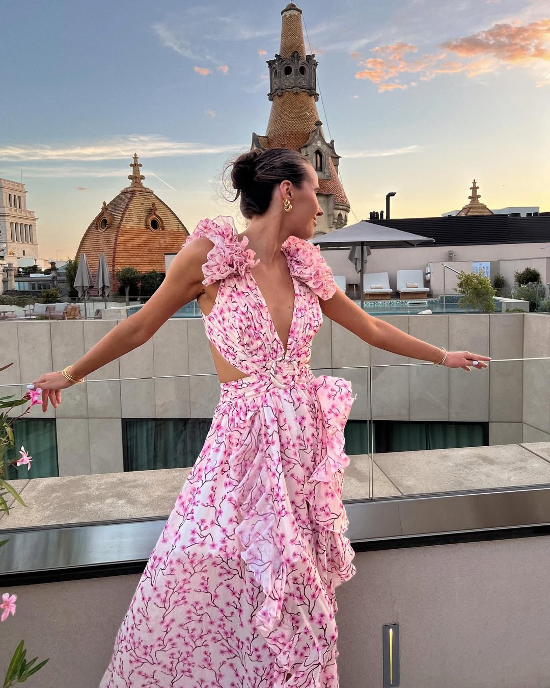 Maeve Floral Cutout Maxi Dress Pink 8