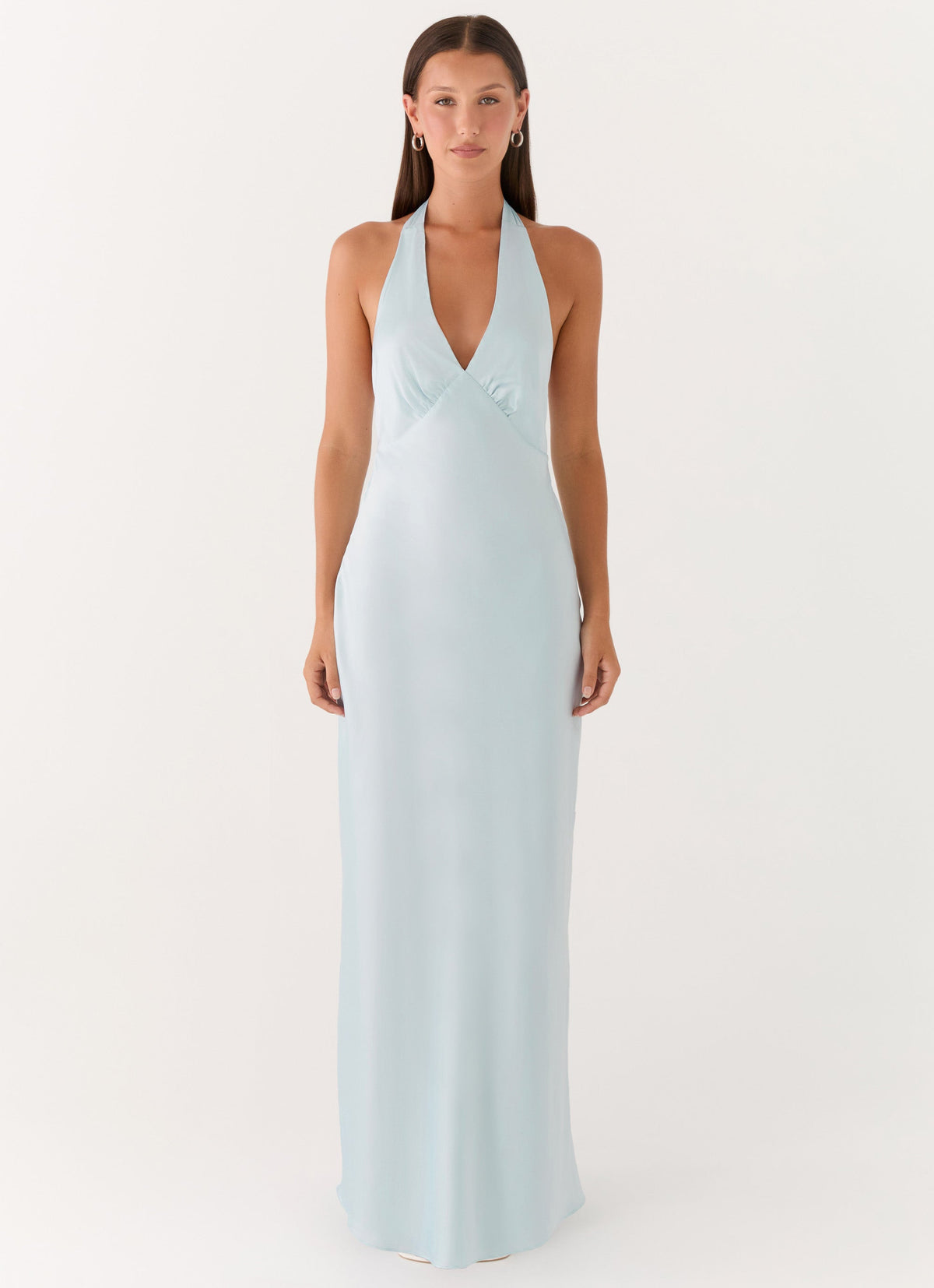 Ophelia Satin Maxi Dress in Black Ice Blue 6