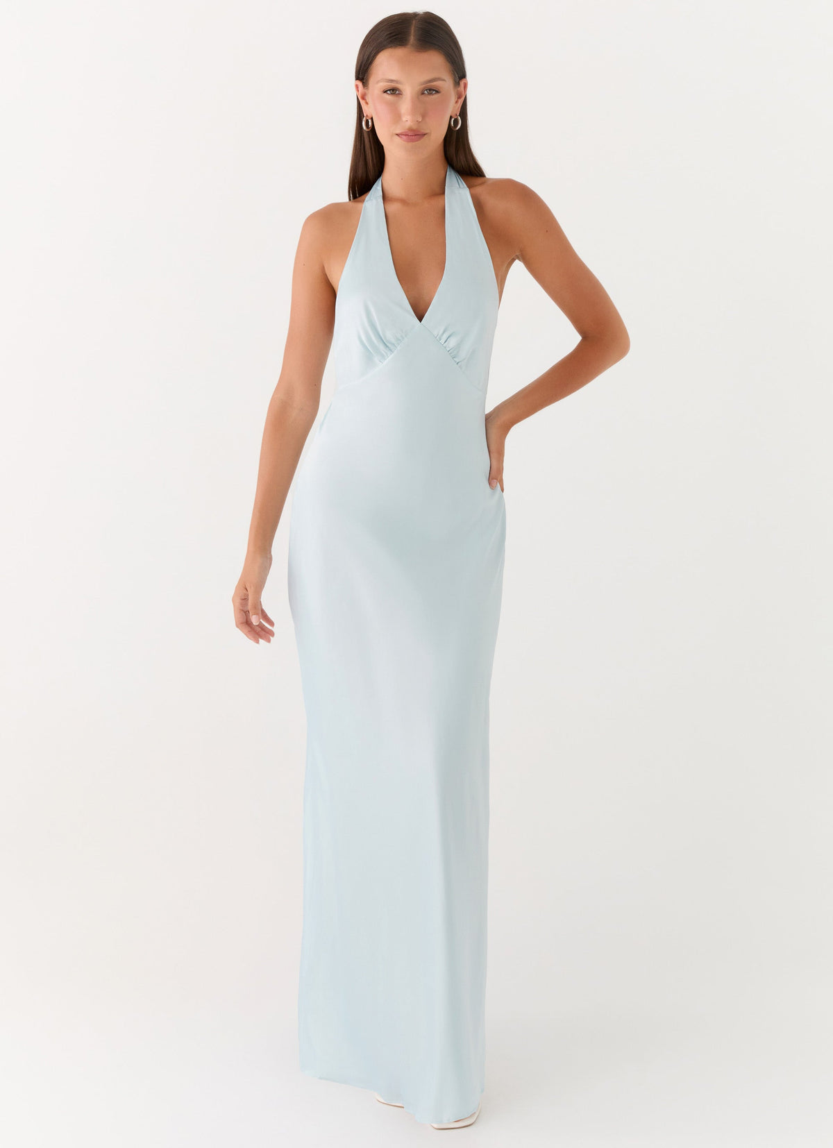 Ophelia Satin Maxi Dress in Black Ice Blue 2