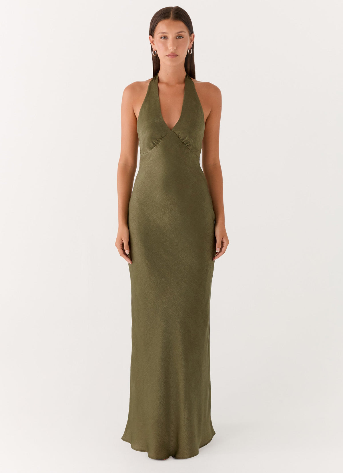 Ophelia Satin Maxi Dress in Black Khaki 1