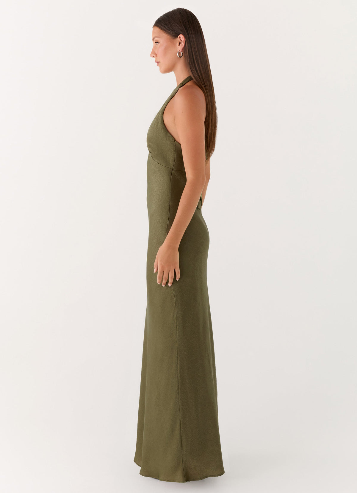 Ophelia Satin Maxi Dress in Black Khaki 2