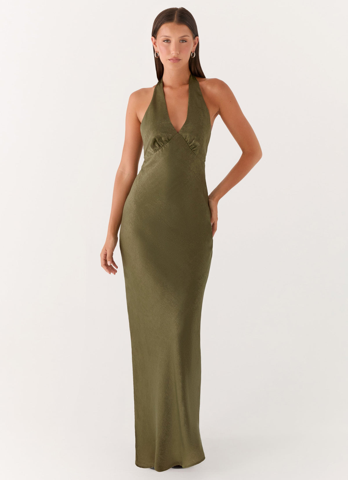 Ophelia Satin Maxi Dress in Black Khaki 3