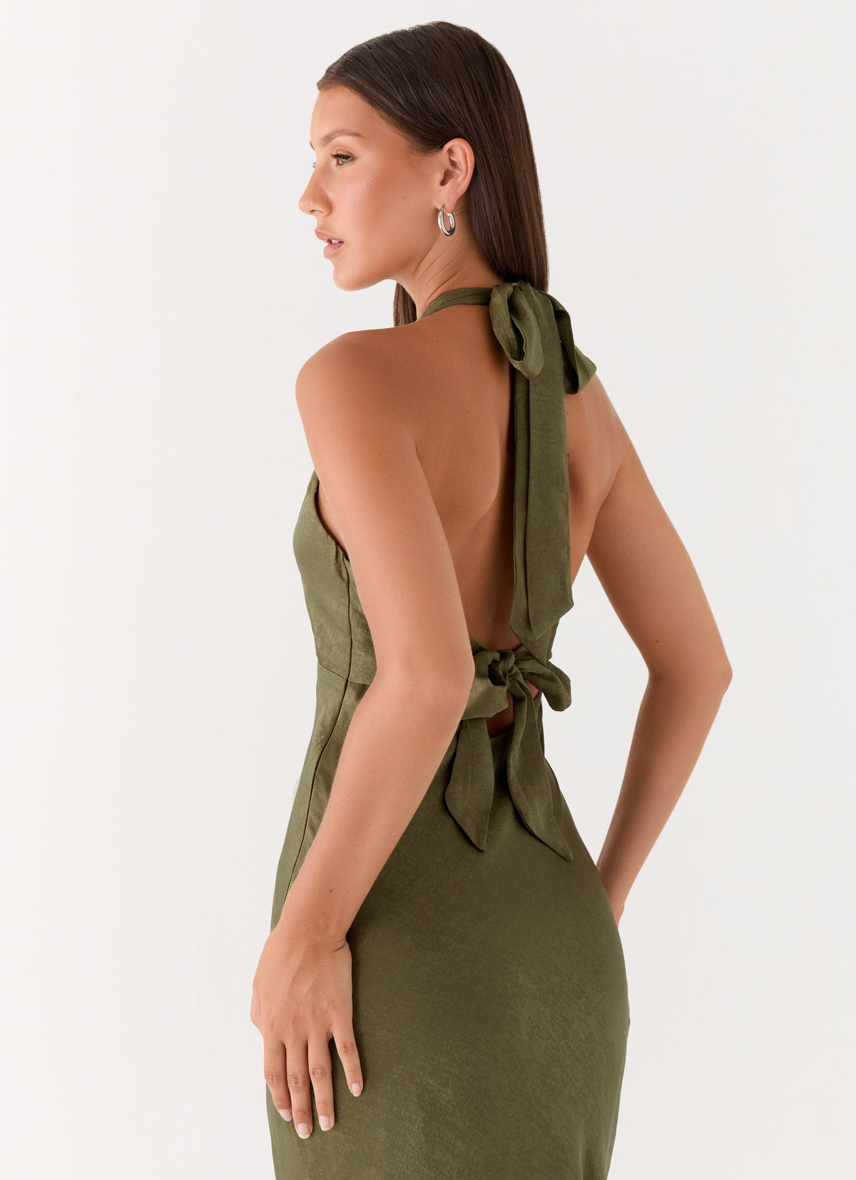 Ophelia Satin Maxi Dress in Black Khaki 5