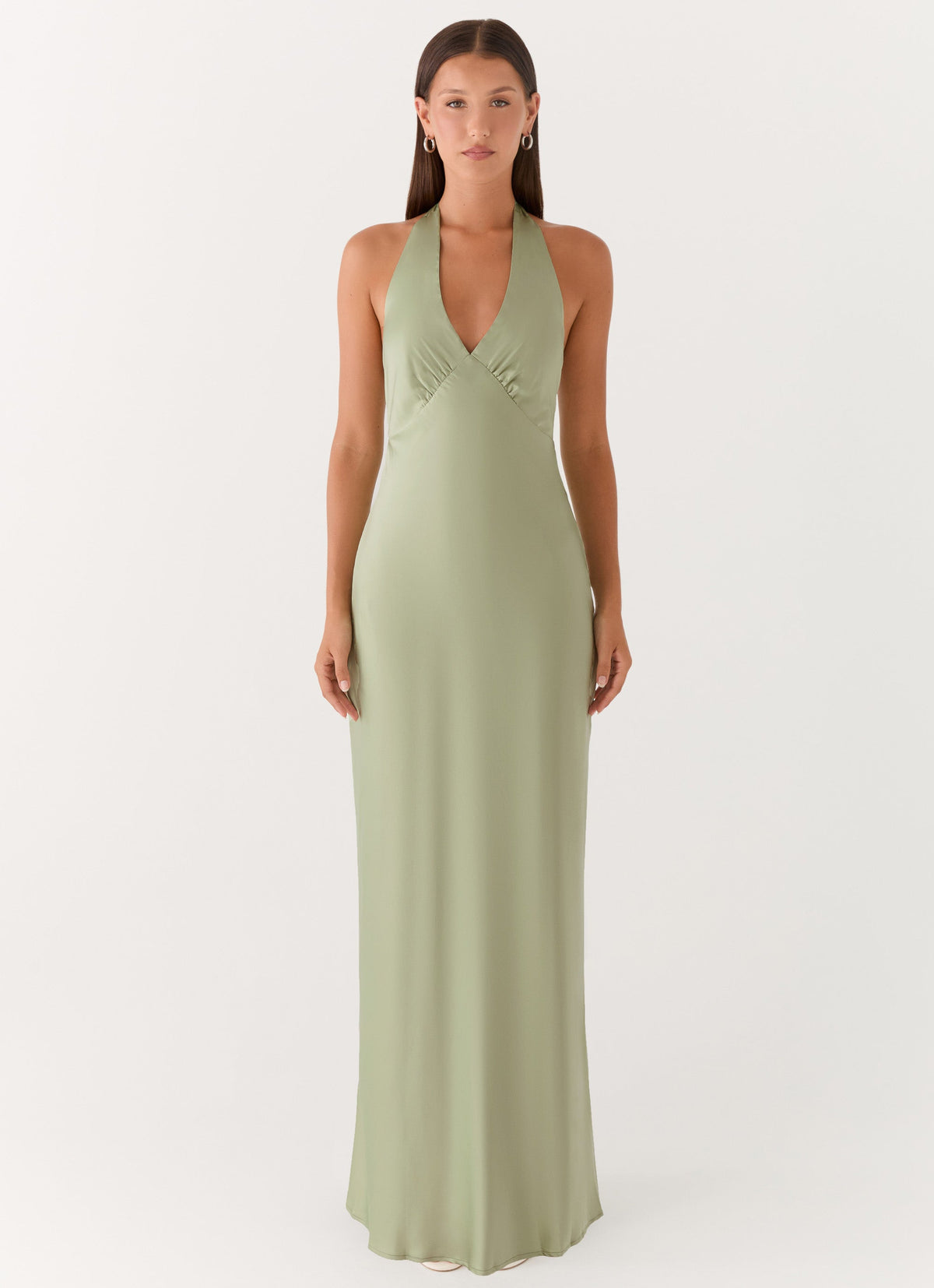 Ophelia Satin Maxi Dress in Black Sage 1